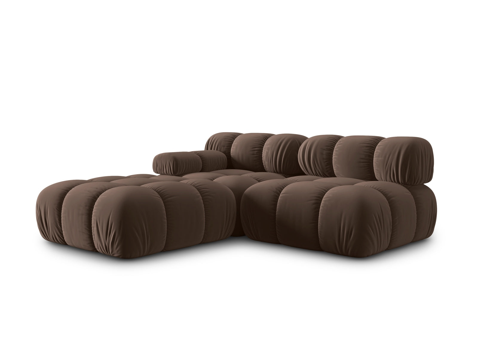 Elegantes Bellis Velour Sofa in warmem Braun, 4-Sitzer, linksseitig, ideal für stilvolle Wohnräume und entspannte Stunden.