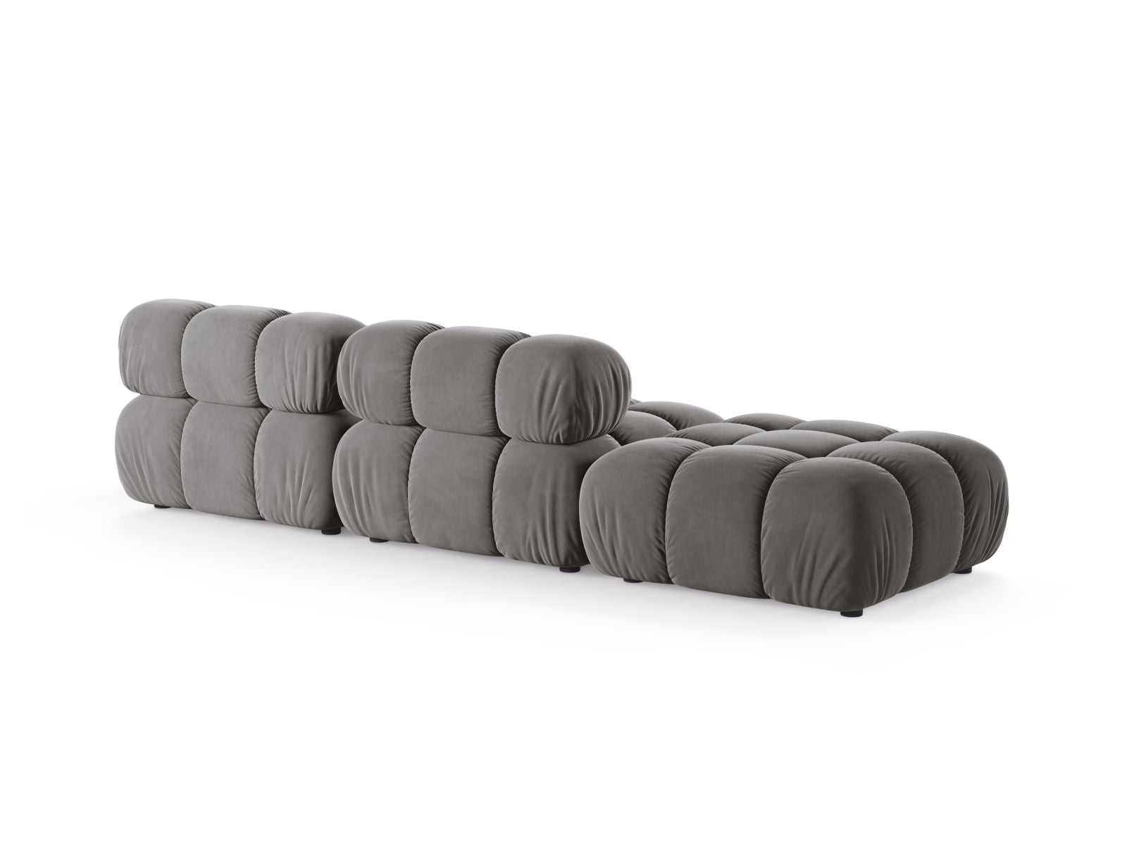 Elegantes Bellis Velour Sofa in sanftem Grau-Blau, linksseitig, 4-Sitzer, ideal für stilvolle Wohnräume und vielseitige Einrichtungsmöglichkeiten.