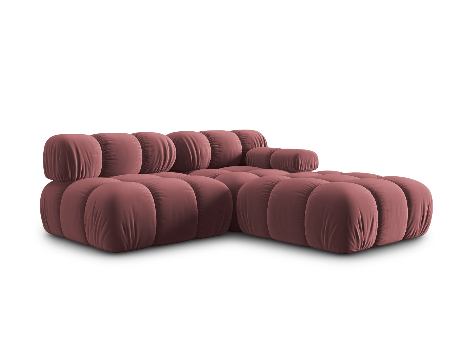 Elegantes Bellis Velour Sofa in sanften Farben, 4-Sitzer, linksseitig, ideal für stilvolle Wohnräume und gemütliche Abende.