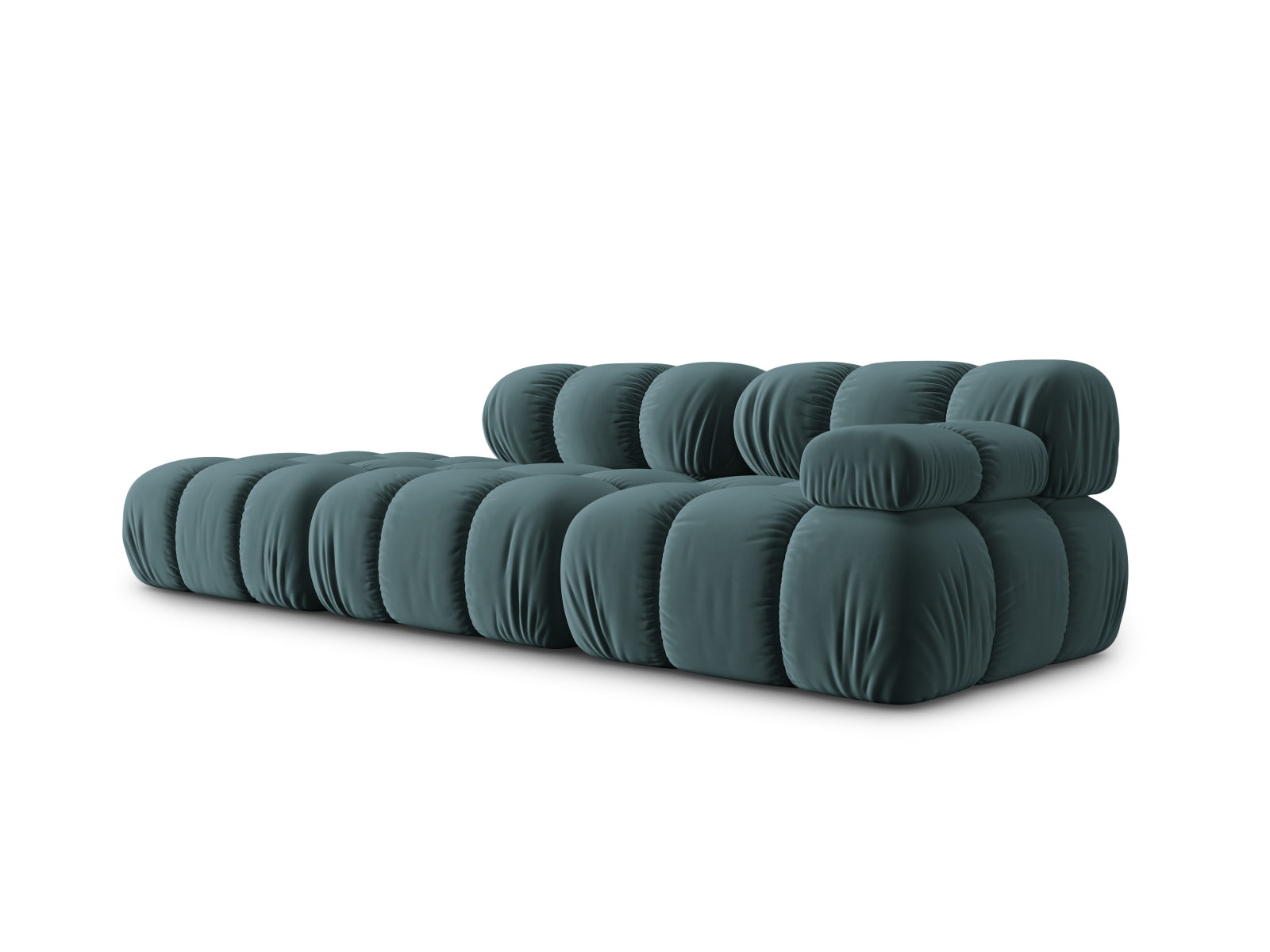 Modulares 4-Sitzer Sofa Bellis in Türkis aus Velours, linksseitig, perfekt für moderne Wohnkonzepte und stilvolle Akzente.