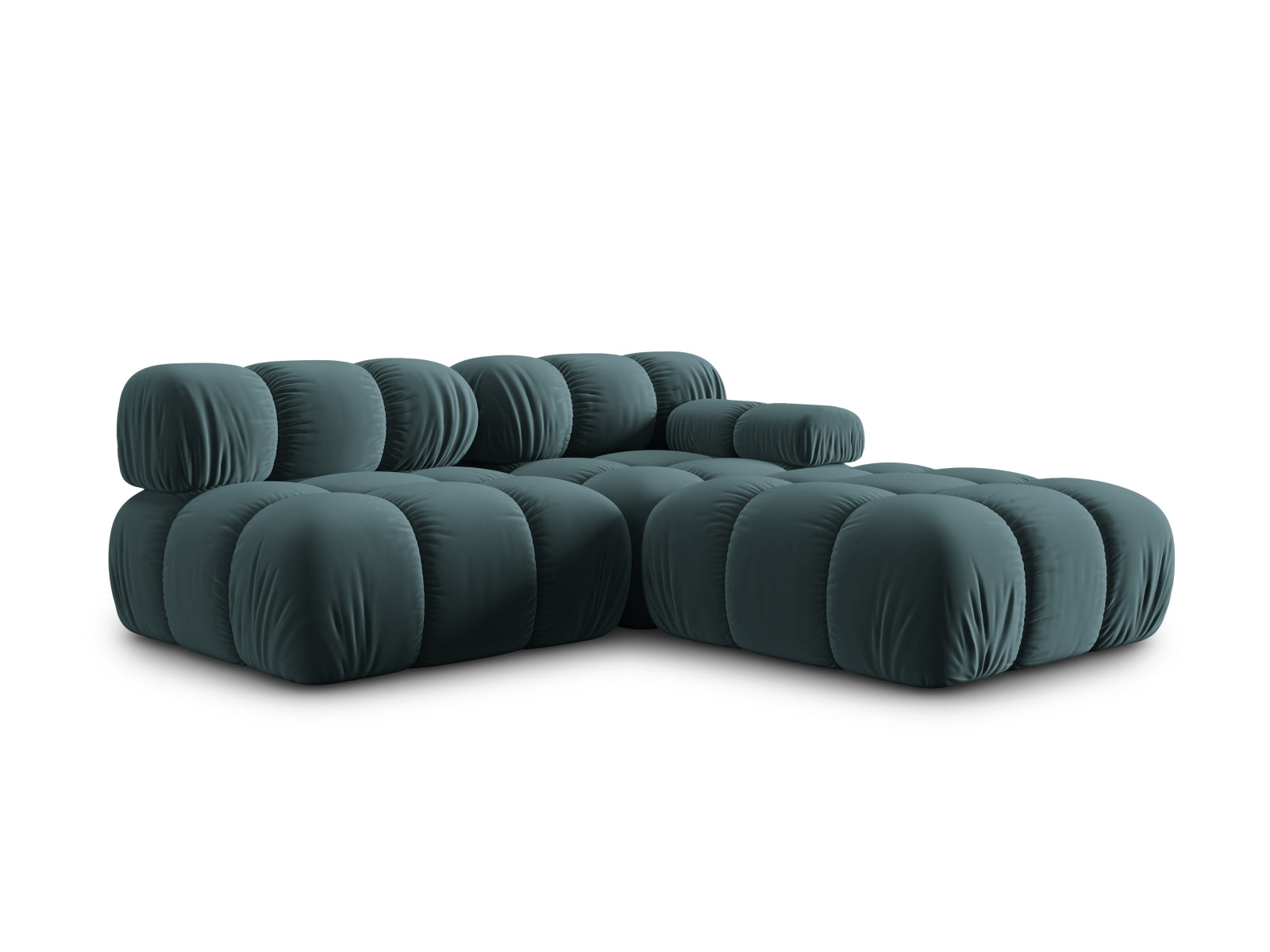 Elegantes Bellis Velour Sofa in sanftem Türkis, linksseitig, 4-Sitzer, ideal für zeitgemäße Wohnräume und gemütliche Entspannung.