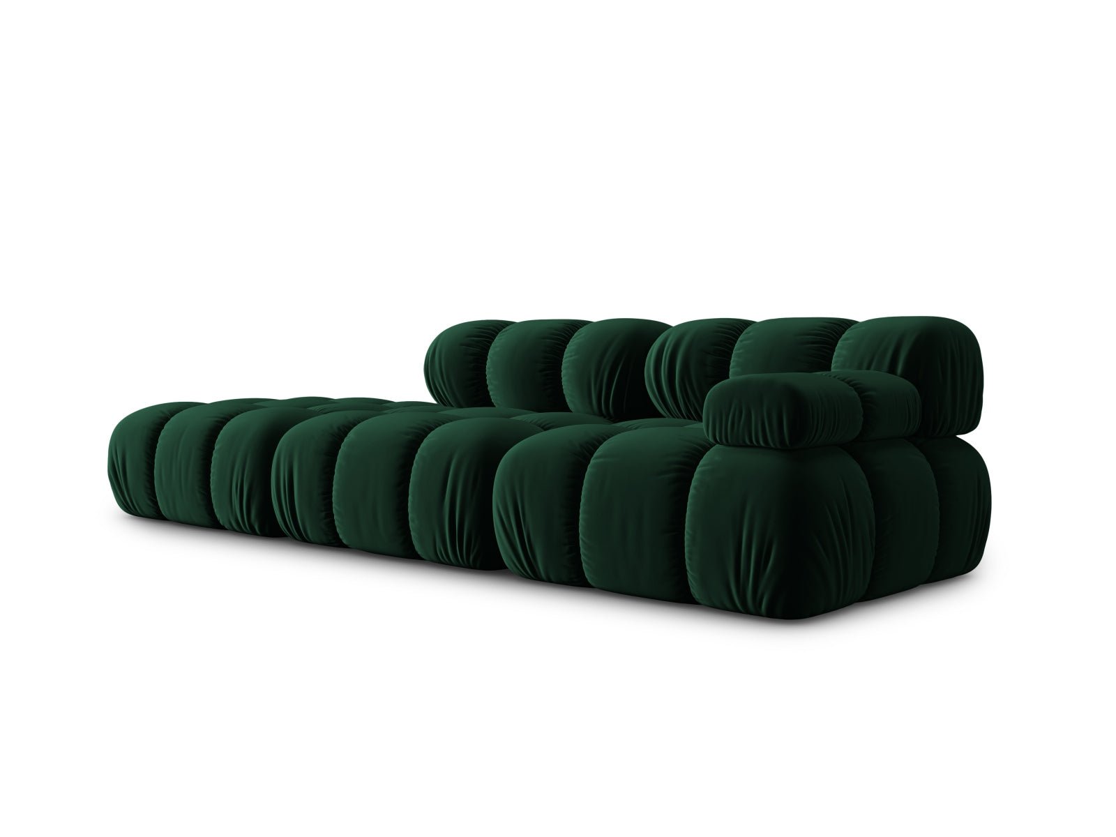 Modulares Bellis Velour Sofa in edlem Flaschengrün, linksseitig, 4-Sitzer, perfekt für moderne Wohnkonzepte und stilvolle Einrichtung.