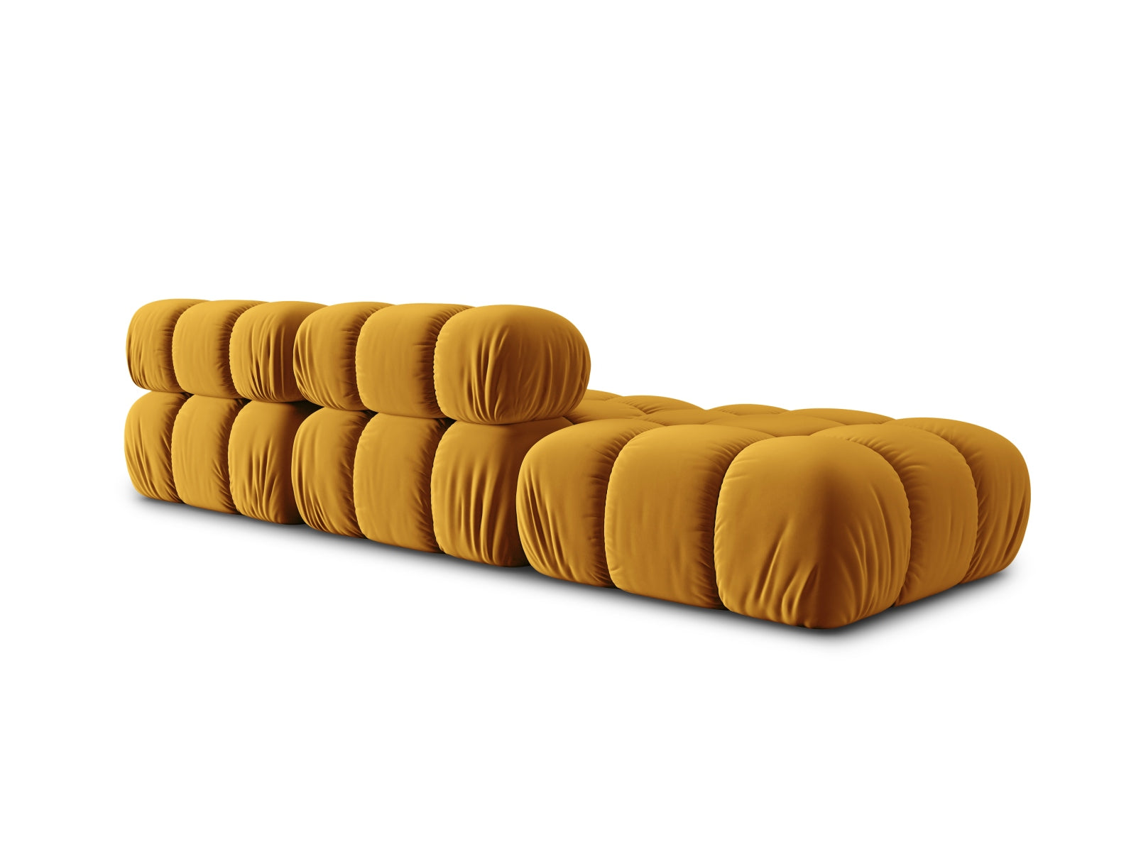Modulares 4-Sitzer Sofa Bellis in ansprechendem Gelb-Blau, linksseitig, gefertigt aus luxuriösem Velour für modernes Wohndesign von Micadoni.