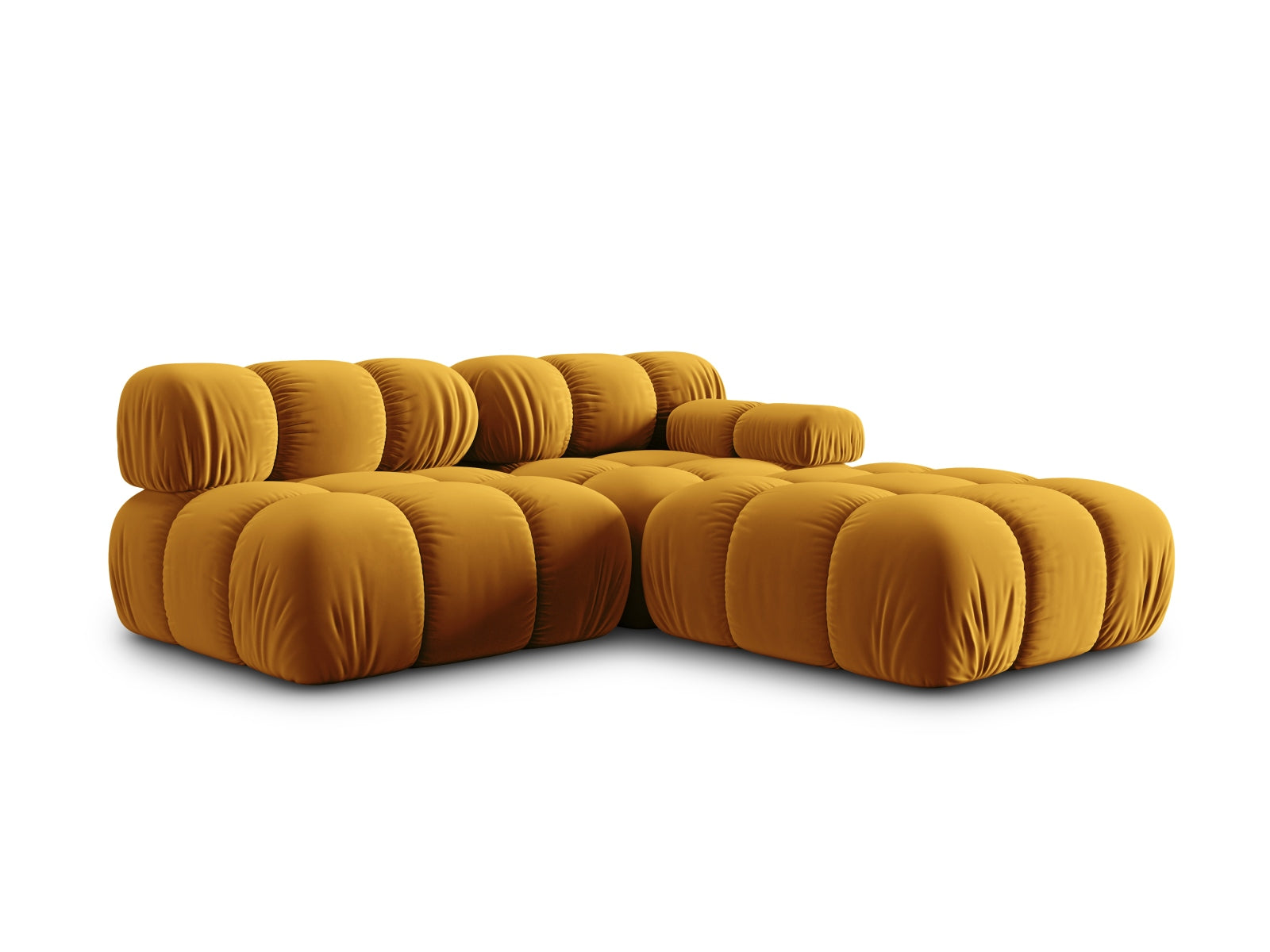 Elegantes Bellis Velour Sofa in Gelb-Blau, linksseitig, 4-Sitzer, ideal für stilvolle Wohnräume, bietet Komfort und Flexibilität von Micadoni.