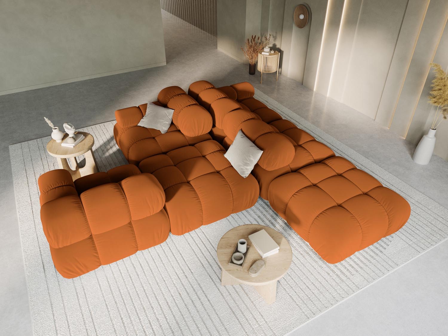 Elegantes Bellis Velour Sofa in Terracotta, modulares Design, 4-Sitzer, ideal für stilvolle Wohnräume, präsentiert von Micadoni.