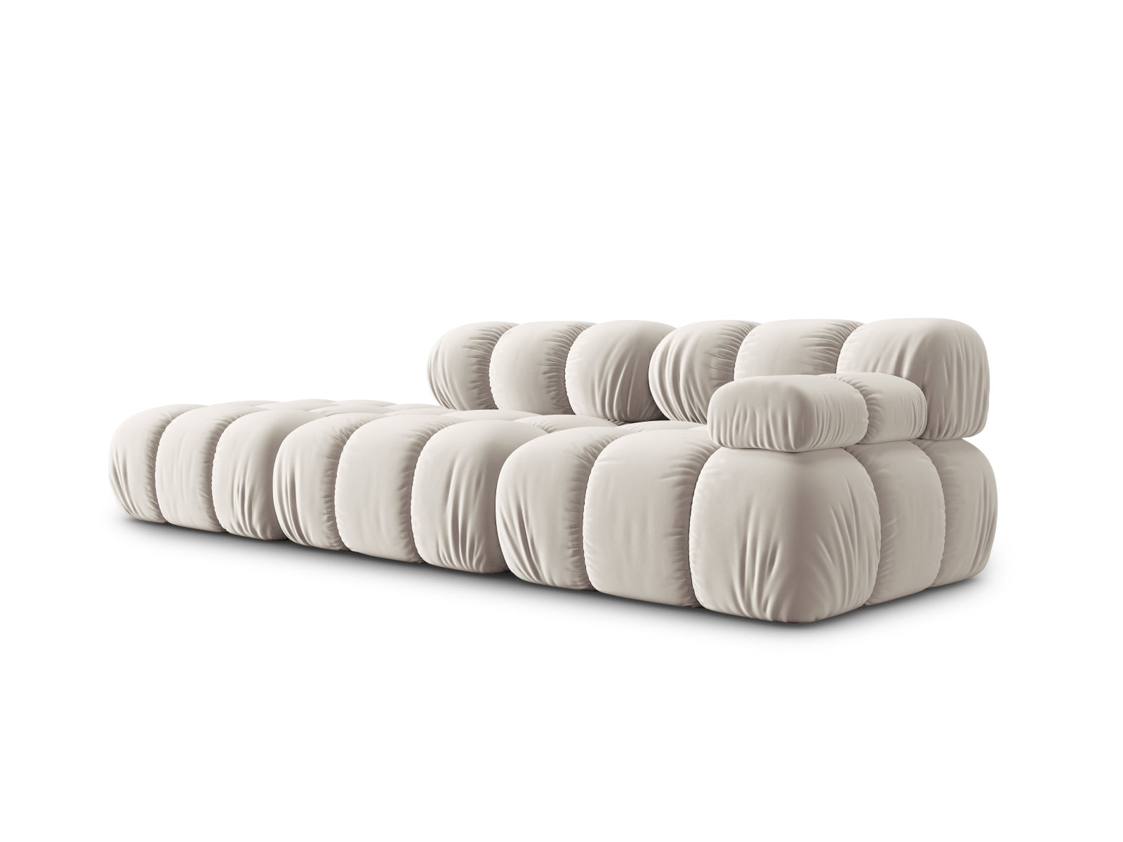 Modulares Bellis Velour Sofa in sanftem Dunkelbeige, linksseitig, 4-Sitzer, perfekt für moderne und gemütliche Wohnambiente von Micadoni.