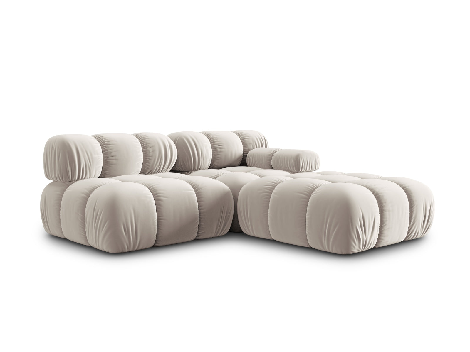 Elegantes Bellis Velour Sofa in stilvollem Dunkelbeige, linksseitig, 4-Sitzer, ideal für zeitgemäße und einladende Wohnräume von Micadoni.