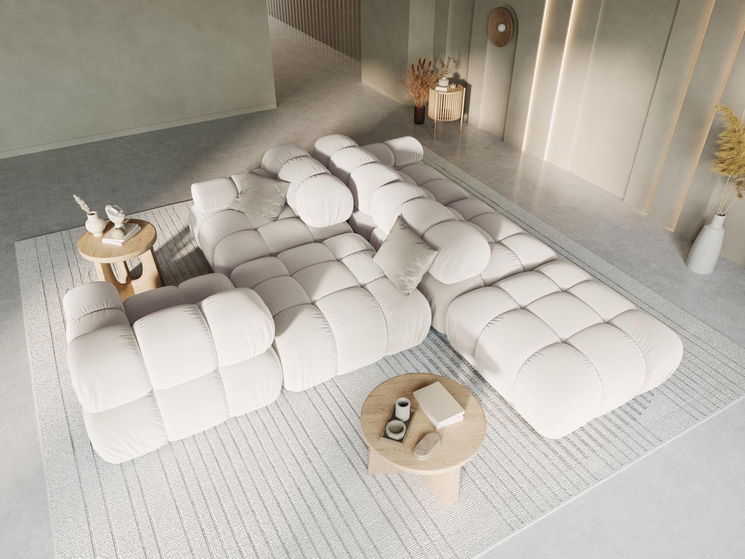 Elegantes Bellis Velour Sofa in Dunkelbeige, linksseitig, 4-Sitzer, ideal für stilvolle Wohnräume, präsentiert von Micadoni.