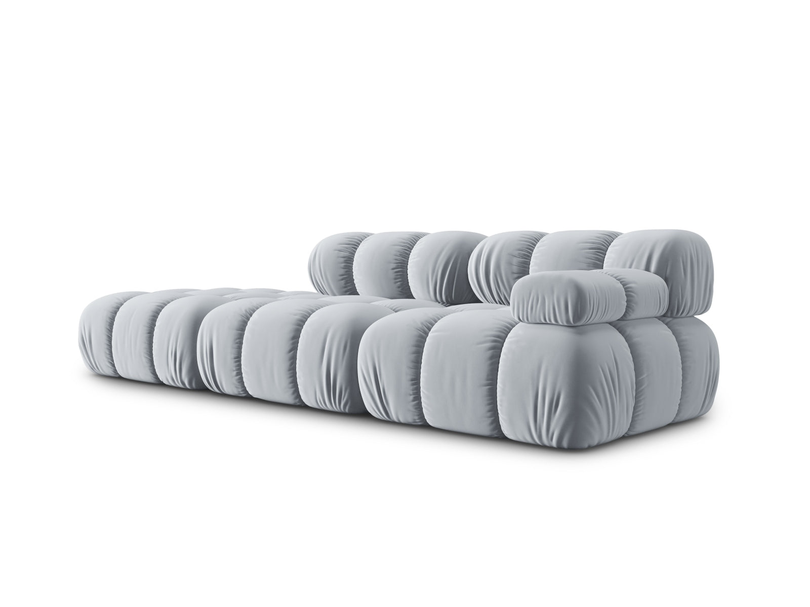 Modulares Bellis Velour Sofa in zartem Hellblau, 4-Sitzer, linksseitig, perfekt für moderne und elegante Wohnkonzepte.