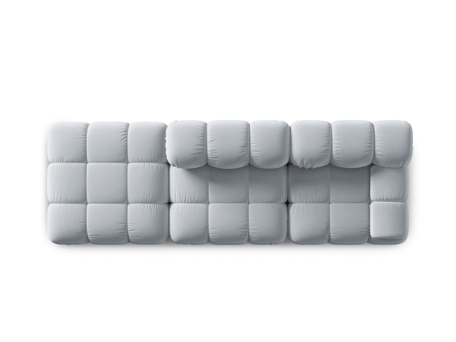 Elegantes modulares Sofa Bellis in sanftem Hellblau, 4-Sitzer, linksseitig, ideal für stilvolle Wohnräume und gemütliche Entspannung.