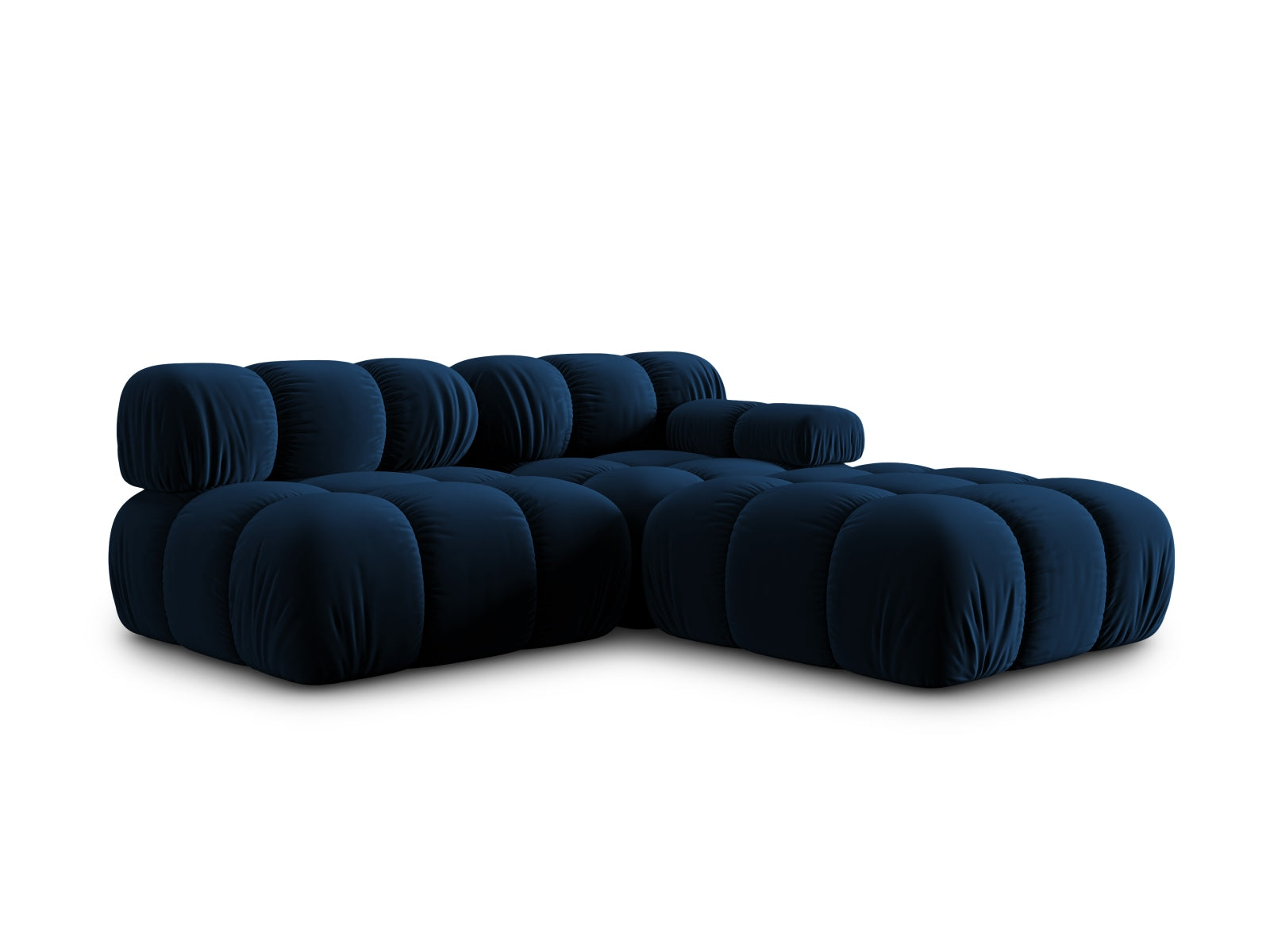 Elegantes Bellis Velour Sofa in Royalblau, linksseitig, 4-Sitzer, ideal für stilvolle Wohnräume, erhältlich bei Micadoni.