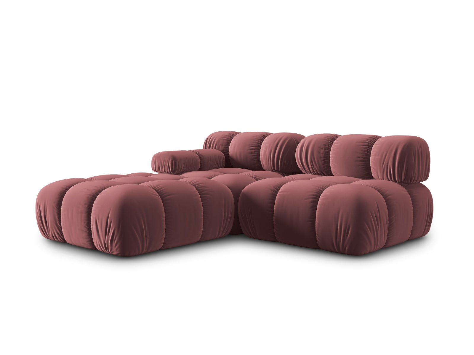 Elegantes Bellis Velour Sofa in sanftem Rosa, 4-Sitzer, rechtsseitig, ideal für stilvolle Wohnräume und gemütliche Stunden.
