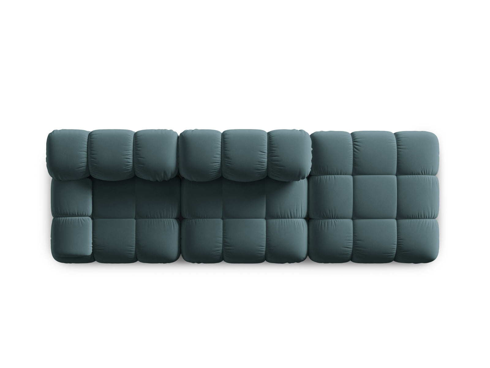 Elegantes Bellis Velour Sofa in Türkis, 4-Sitzer, rechte Variante, ideal für zeitgemäße Wohnräume und geschmackvolle Akzente.