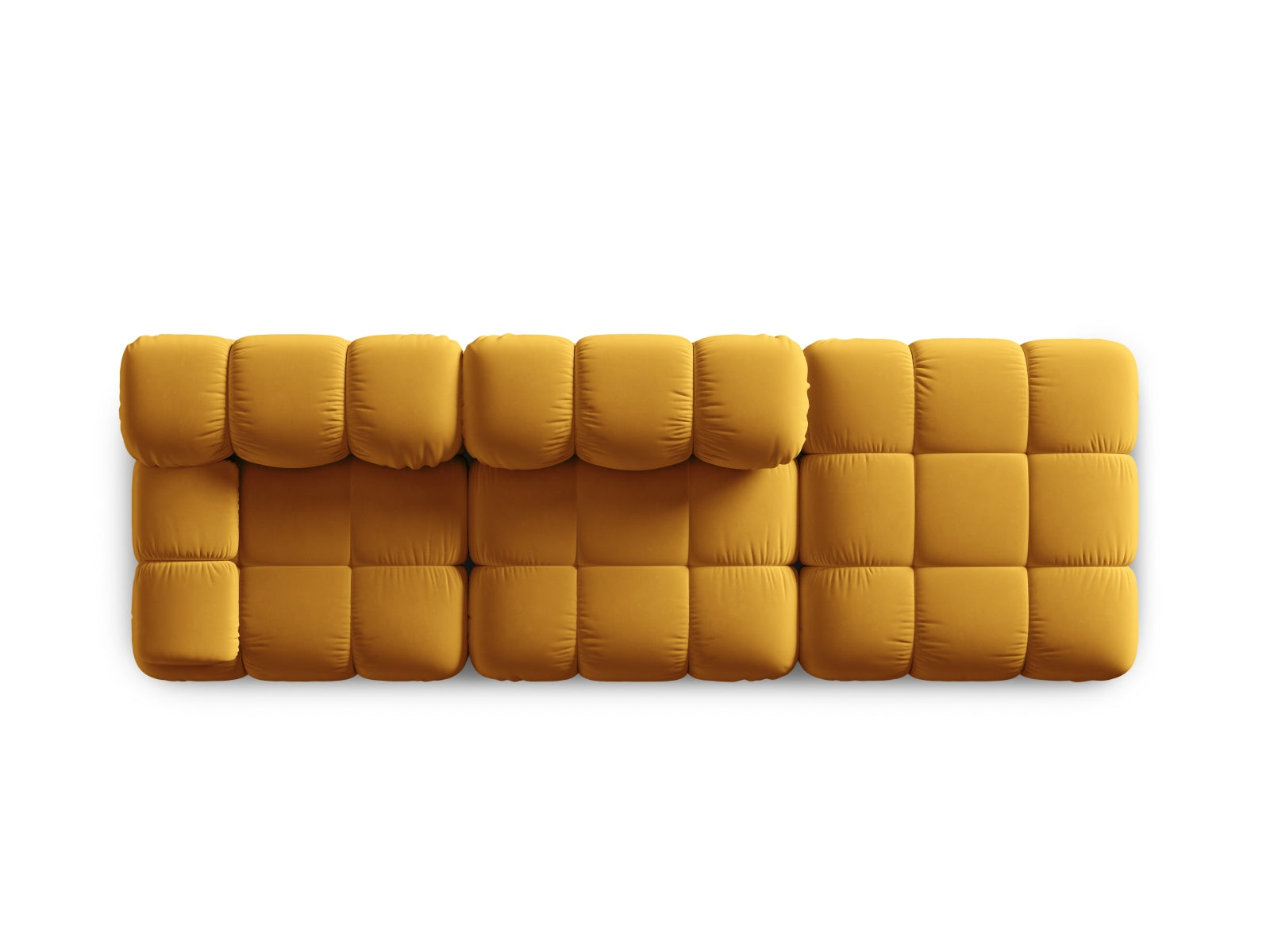 Elegantes Bellis Velour Sofa in Gelb-Blau, 4-Sitzer, rechte L-Form, ideal für stilvolle Wohnräume, von Micadoni.