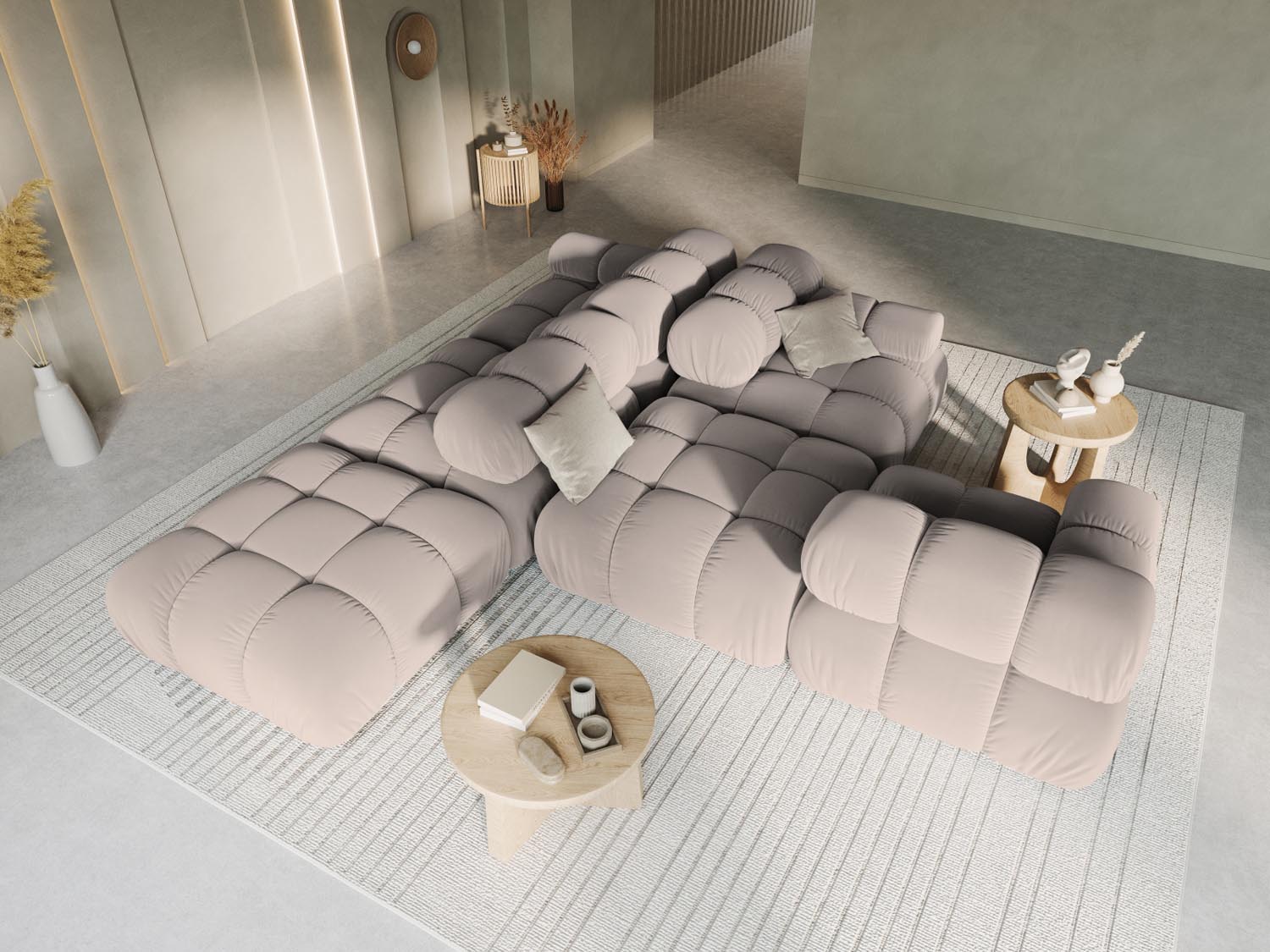 Elegantes Bellis Velour Sofa in Cappuccino, 4-Sitzer, modulare Bauweise, ideal für stilvolle Wohnräume, präsentiert von Micadoni.