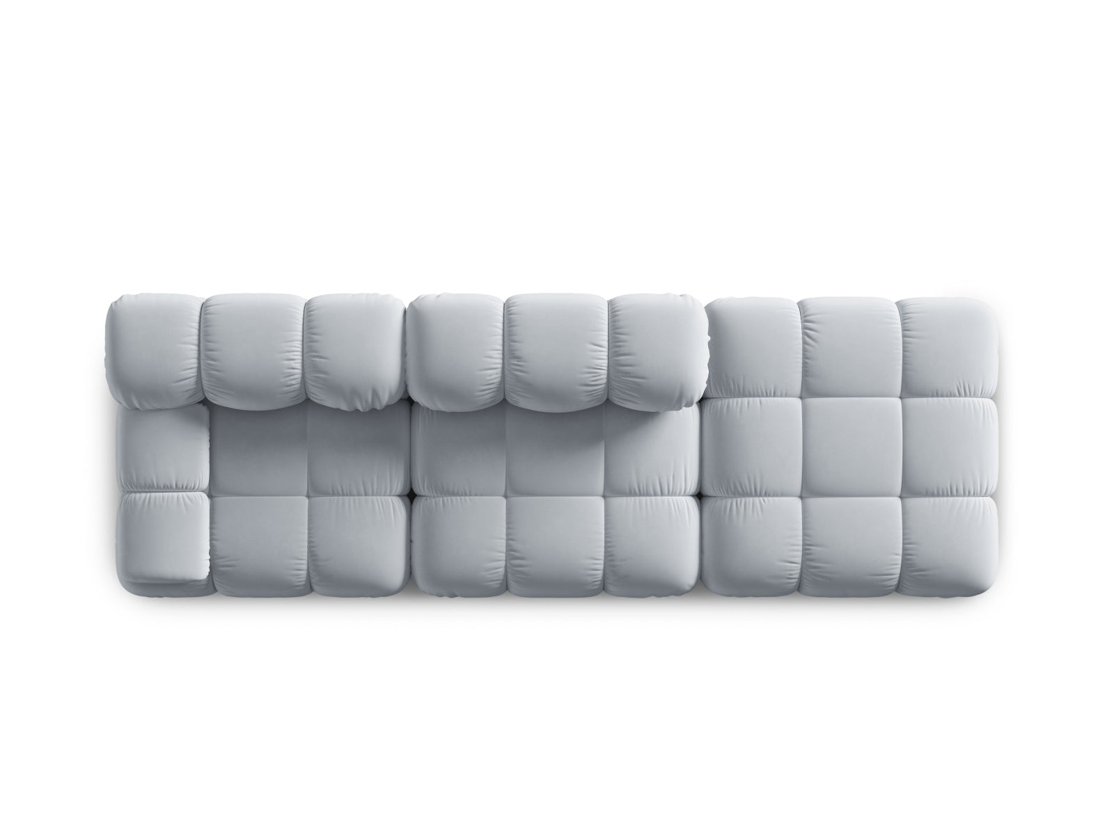 Elegantes Bellis Velour Sofa in sanftem Hellblau, 4-Sitzer mit rechter Armlehne, ideal für stilvolle und flexible Wohnräume.