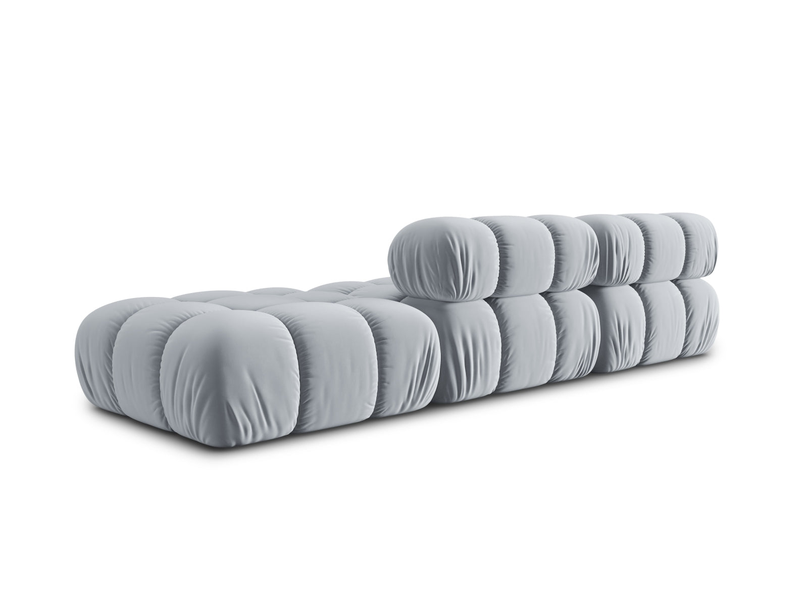 Modulares Bellis Velour Sofa in zartem Hellblau, 4-Sitzer mit rechter Armlehne, perfekt für moderne und anpassbare Wohnkonzepte.