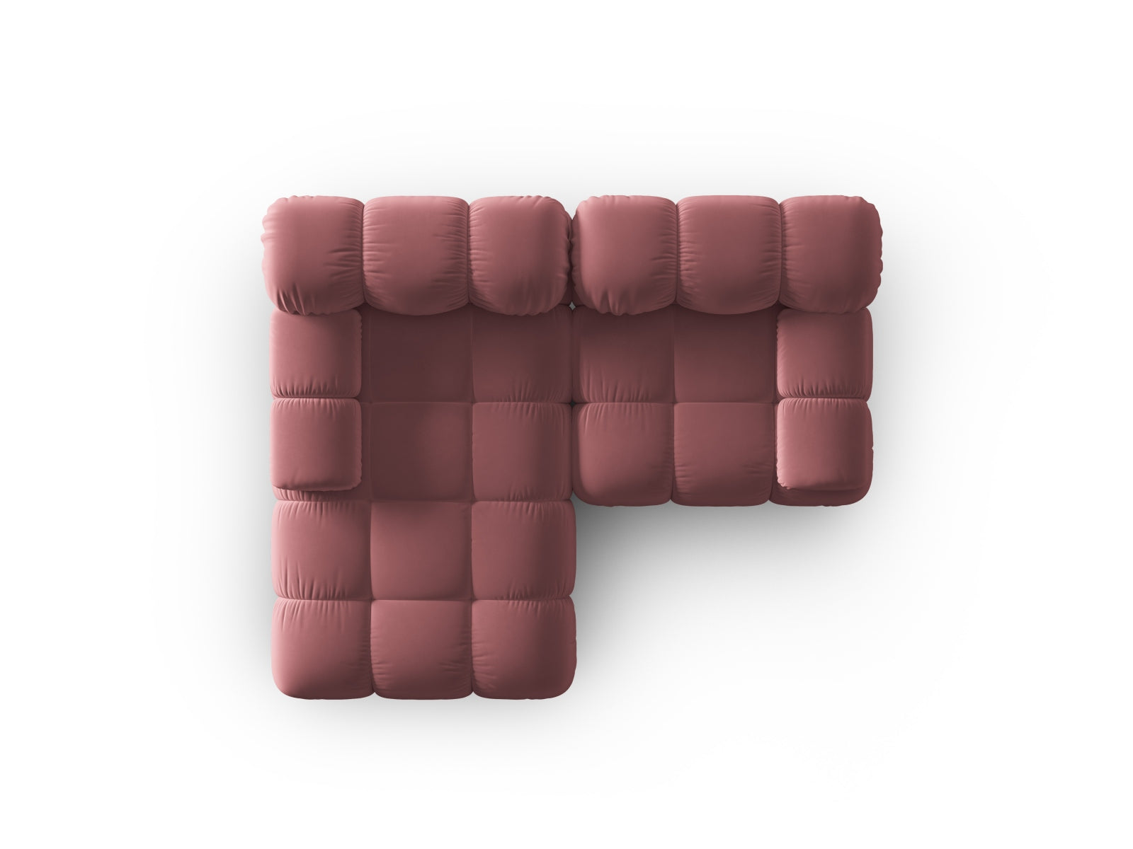 Modulares Bellis Velour Ecksofa in zartem Rosa, 3-Sitzer, linksseitig, ideal für moderne und einladende Wohnräume.