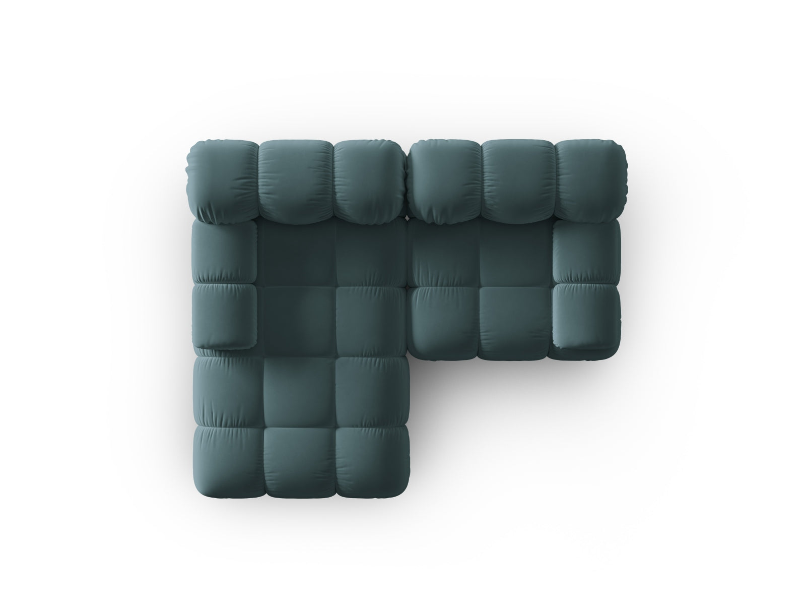 Modulares Ecksofa Bellis in sanftem Türkis, 3-Sitzer, linksseitig, aus hochwertigem Velour für ein modernes und gemütliches Zuhause.