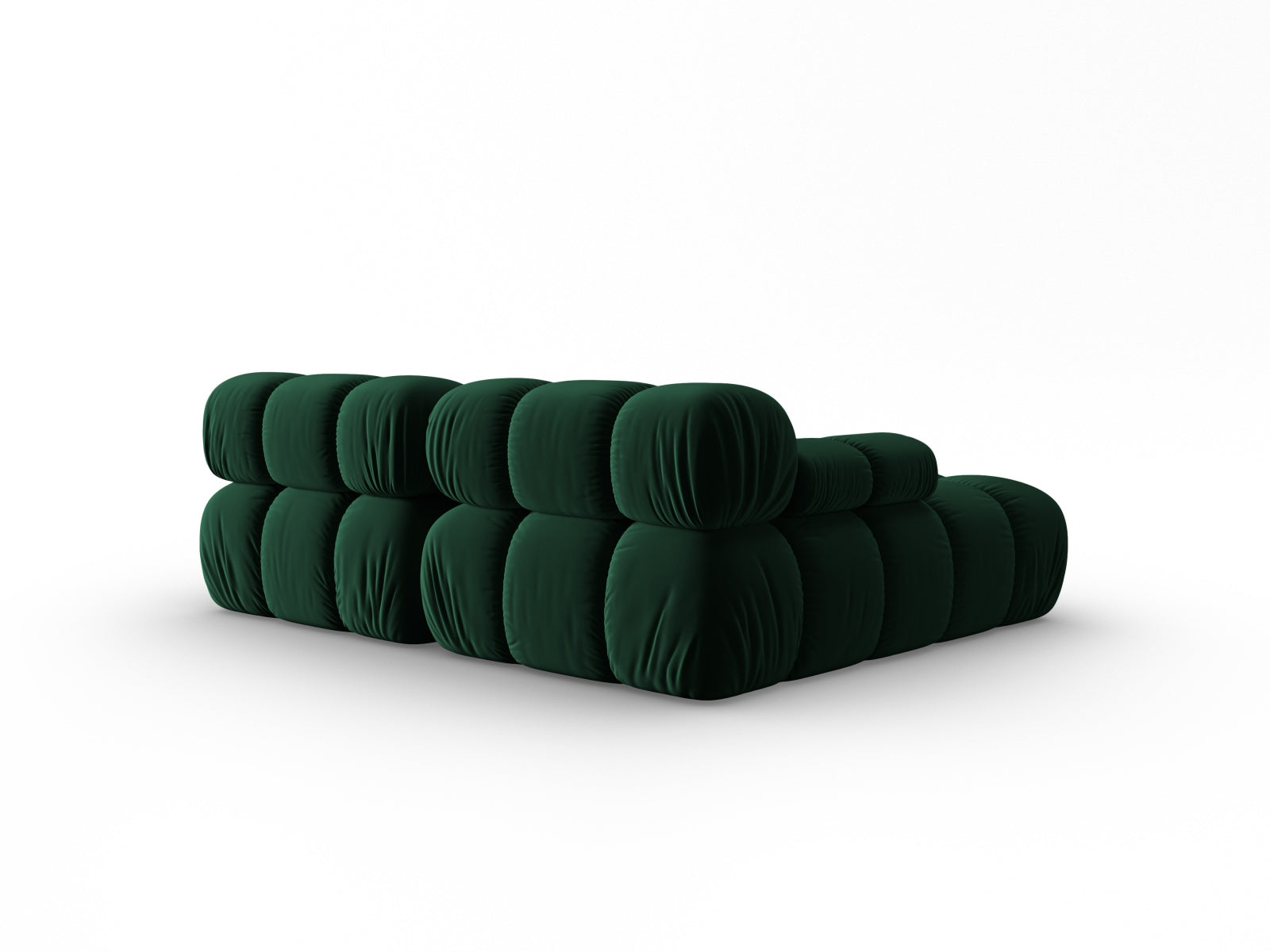 Modulares Bellis Velour Ecksofa in sattem Flaschengrün, 3-Sitzer, linksseitig, perfekt für moderne und gemütliche Wohnambiente.