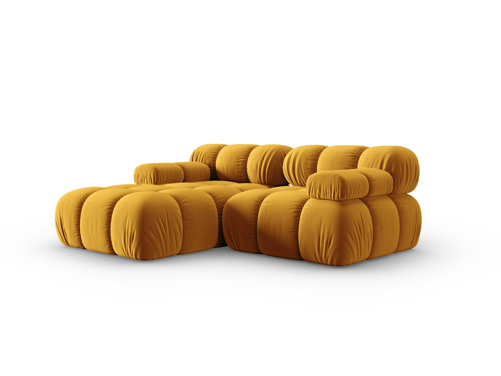 Modulares Ecksofa Bellis in Gelb-Blau, 3-Sitzer, linksseitig, 155 cm, perfekt für moderne Wohnkonzepte und gemütliche Entspannung.