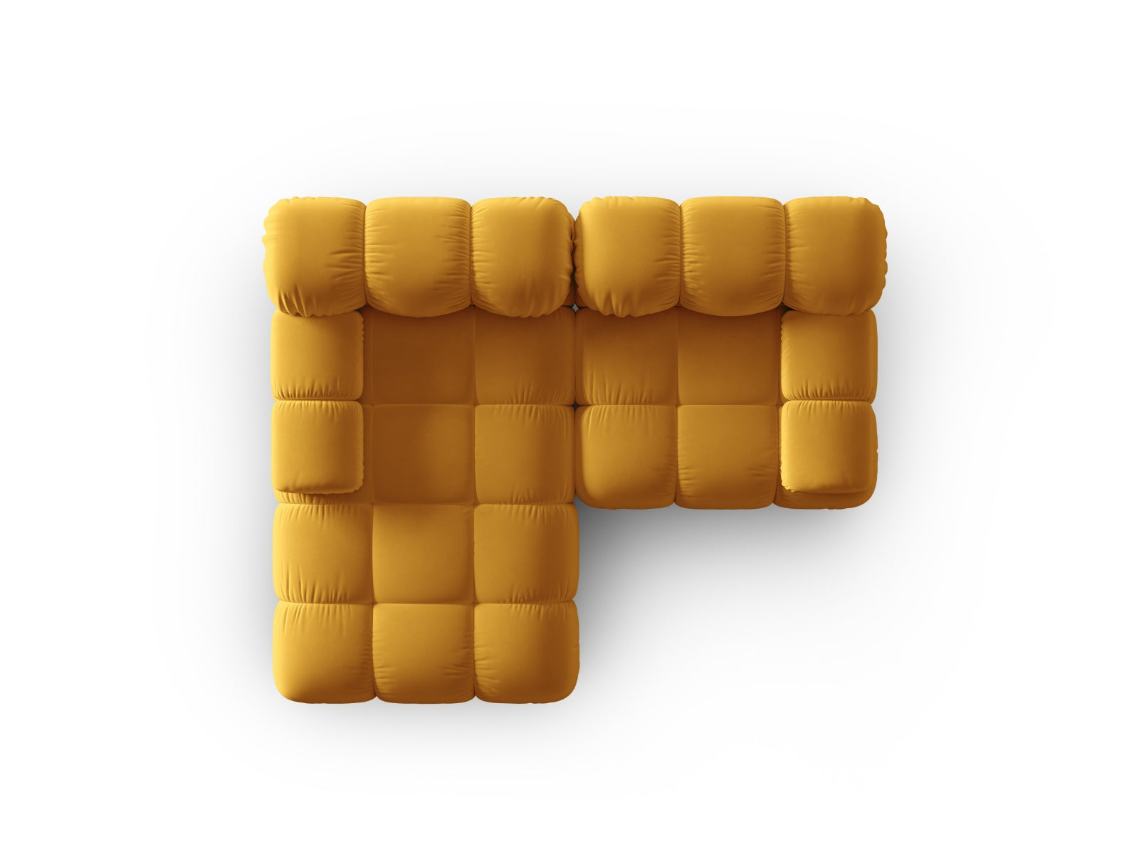 Stylisches Bellis Velour L-Sofa in Gelb-Blau, 3-Sitzer, linksseitig, 155 cm, ideal für trendbewusste Wohnräume und entspannte Stunden.
