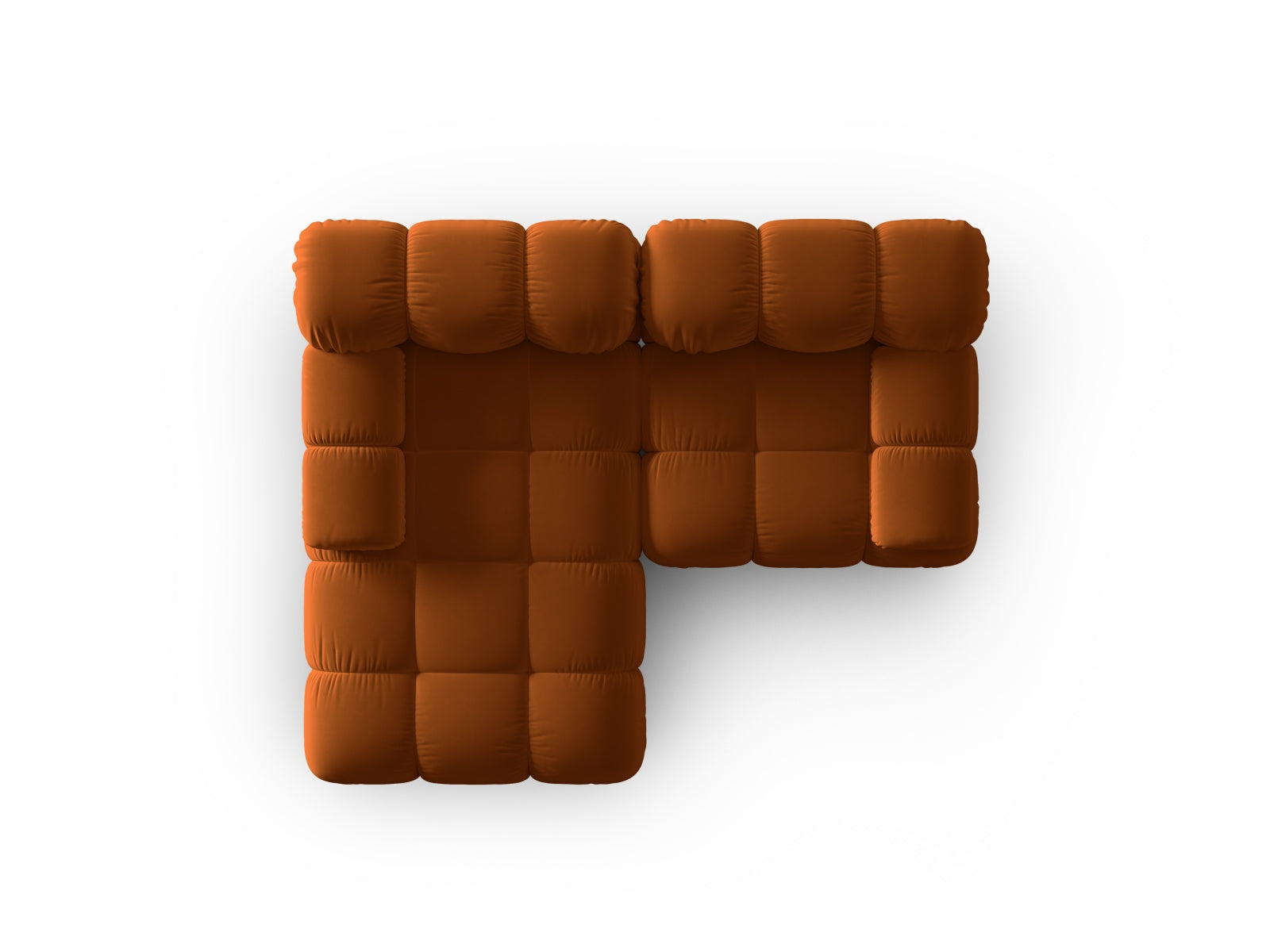 Elegantes, linksseitiges 3-Sitzer Ecksofa Bellis Velour in warmem Terracotta, ideal für gemütliche und moderne Wohnräume.