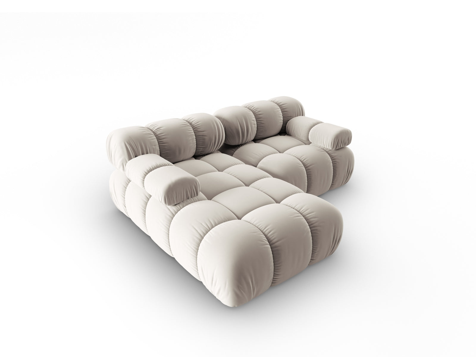 Elegantes Bellis Velour Ecksofa links, 3-Sitzer mit 155 cm in stilvollem Beige, ideal für stilvolle und einladende Wohnbereiche.