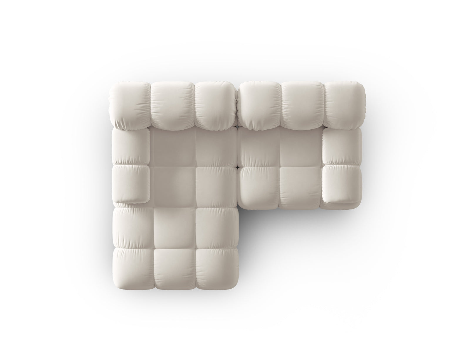 Elegantes Bellis Velour Ecksofa links, 3-Sitzer in stilvollem Beige, ideal für stilvolle Wohnzimmer und entspannte Stunden.