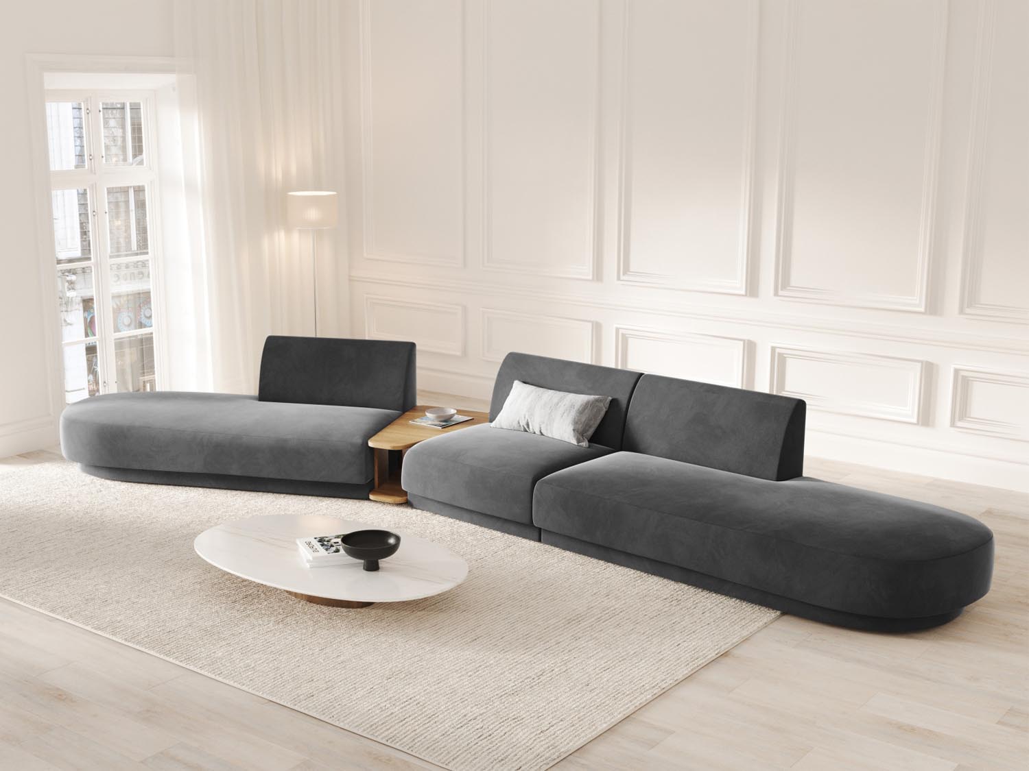 Entdecken Sie das Miley Velour modulare Sofa von Micadoni – ein elegantes 5-Sitzer Sofa, das perfekten Komfort und vielseitige Gestaltungsmöglichkeiten für Ihr Wohnzimmer bietet.