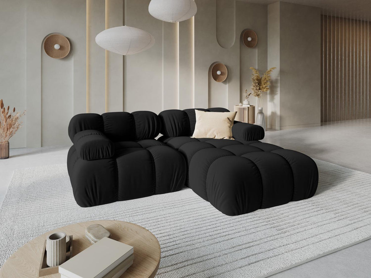 Bellis Velour modulares Ecksofa rechts 3 Sitzer 155cm in Black-Bluvel präsentiert im Onlineshop von KAQTU Design AG. L-Sofa rechts ist von Micadoni