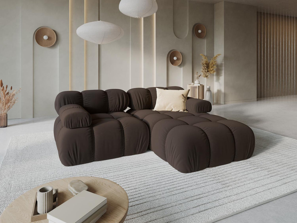 Bellis Velour modulares Ecksofa rechts 3 Sitzer 155cm in Dark Brown-Bluvel präsentiert im Onlineshop von KAQTU Design AG. L-Sofa rechts ist von Micadoni