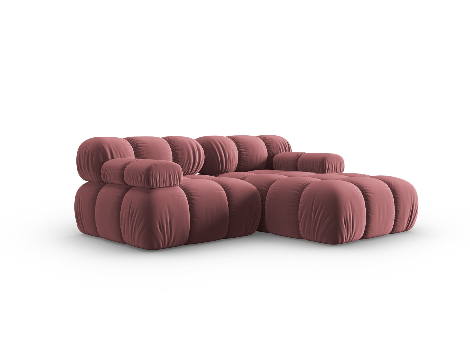 Modulares Ecksofa Bellis in Velours, 3-Sitzer in sanften Pinktönen, perfekt für moderne Wohnkonzepte und gemütliche Entspannung.