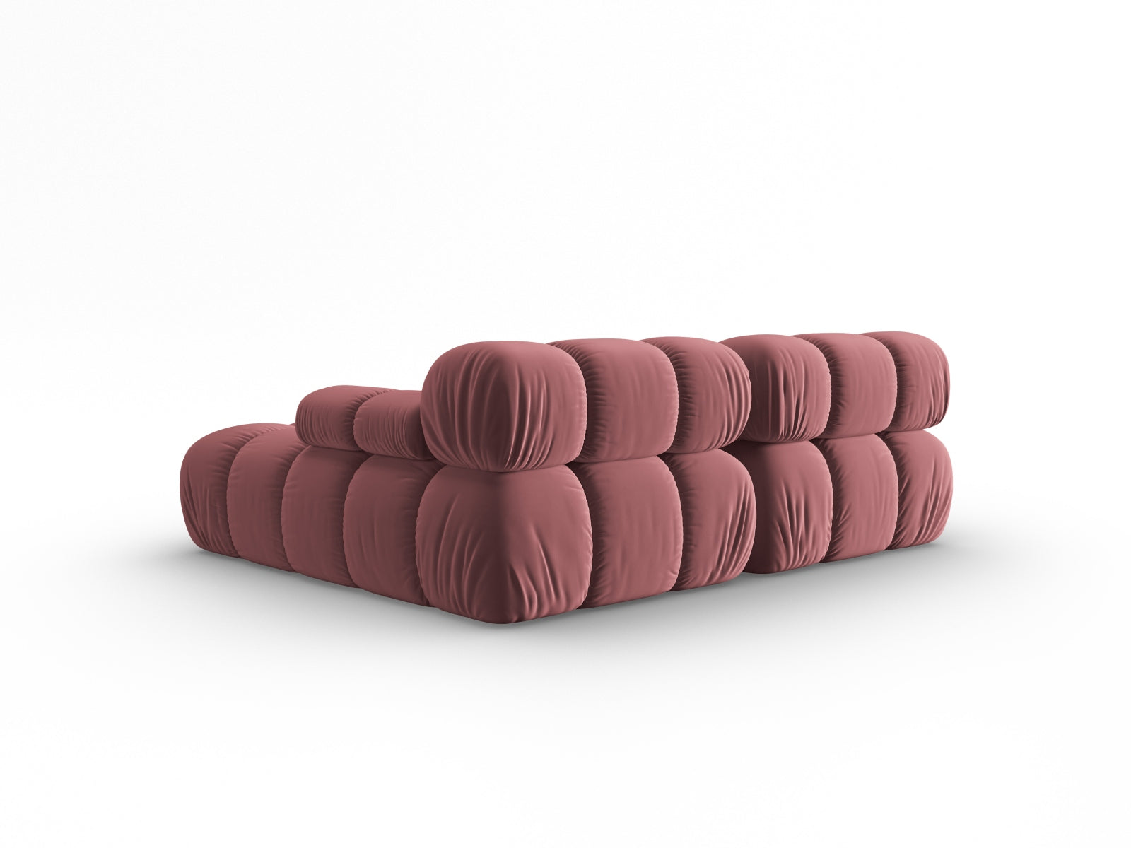 Modulares Ecksofa Bellis in sanften Rosatönen, 3-Sitzer mit luxuriösem Veloursbezug, perfekt für moderne und gemütliche Wohnräume.