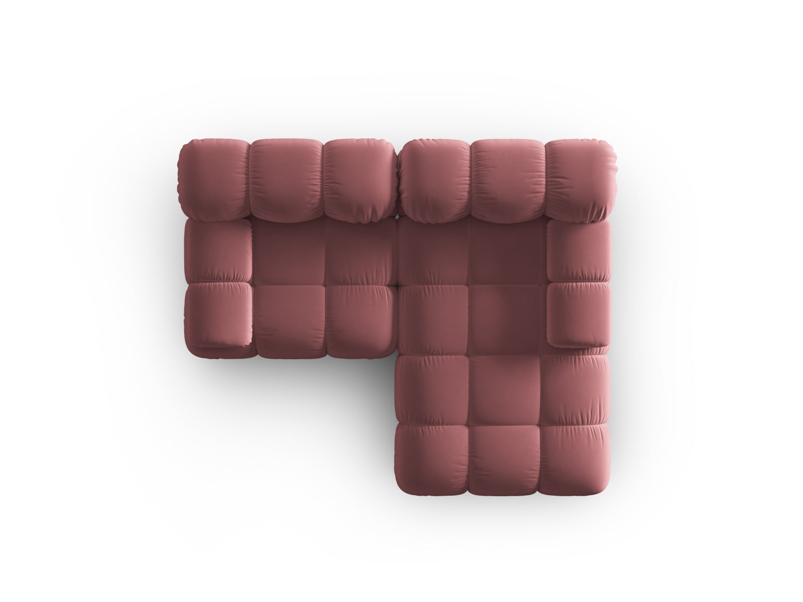 Elegantes, modulares Ecksofa Bellis in zarten Rosatönen, 3-Sitzer mit weichem Velours, ideal für stilvolle und einladende Wohnbereiche.