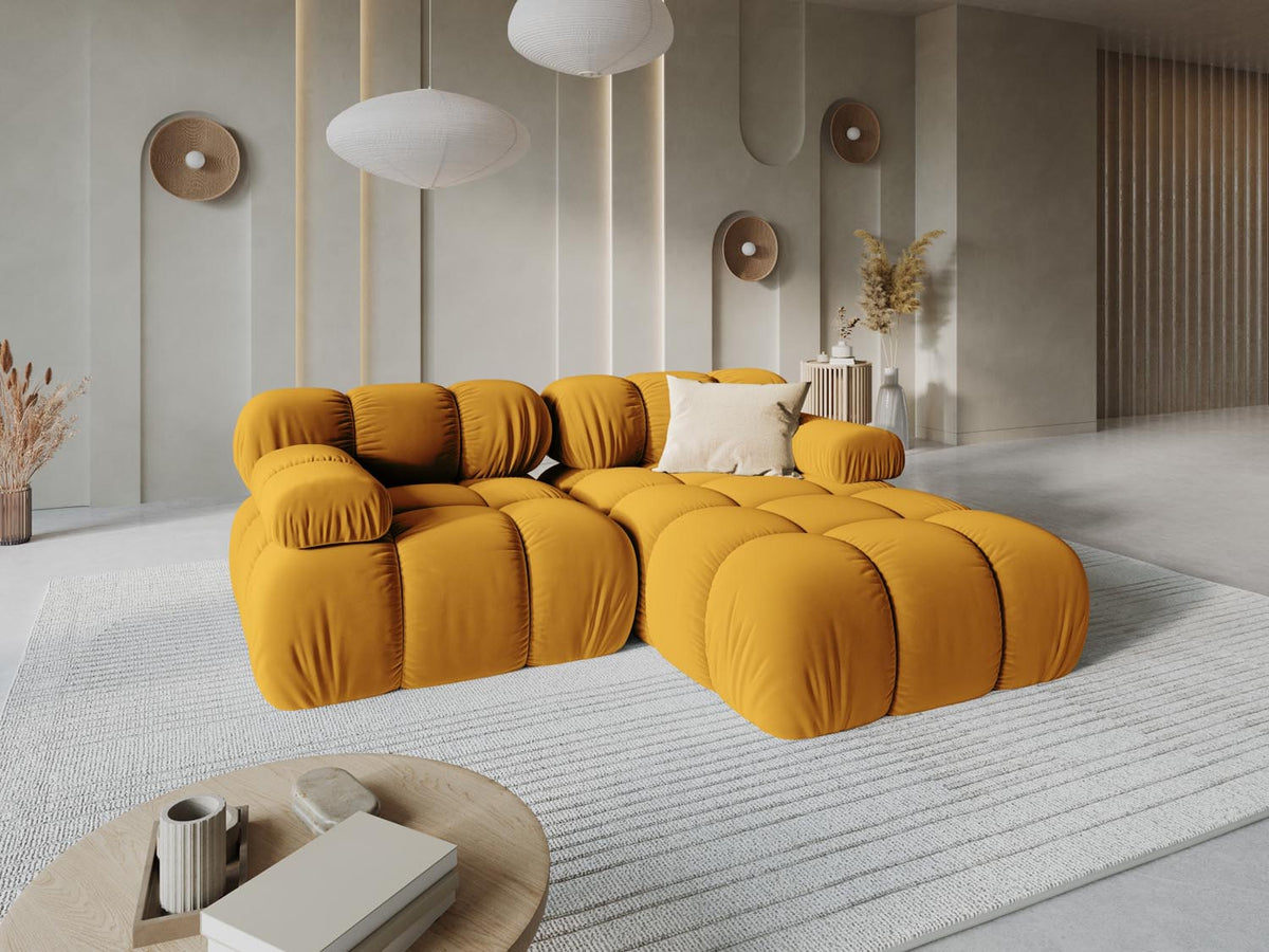 Bellis Velour modulares Ecksofa rechts 3 Sitzer 155cm in Yellow-Bluvel präsentiert im Onlineshop von KAQTU Design AG. L-Sofa rechts ist von Micadoni