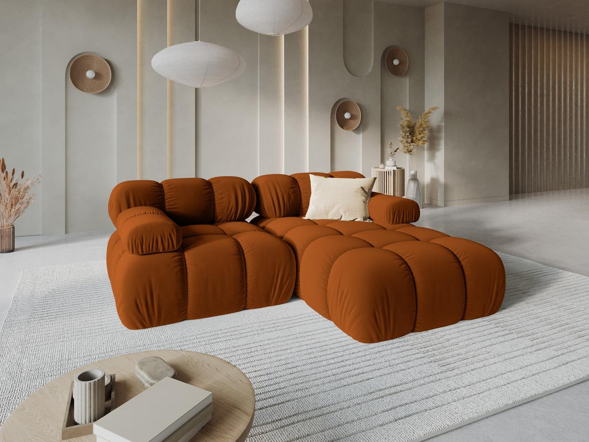 Bellis Velour modulares Ecksofa rechts 3 Sitzer 155cm in Terracotta-Bluvel präsentiert im Onlineshop von KAQTU Design AG. L-Sofa rechts ist von Micadoni