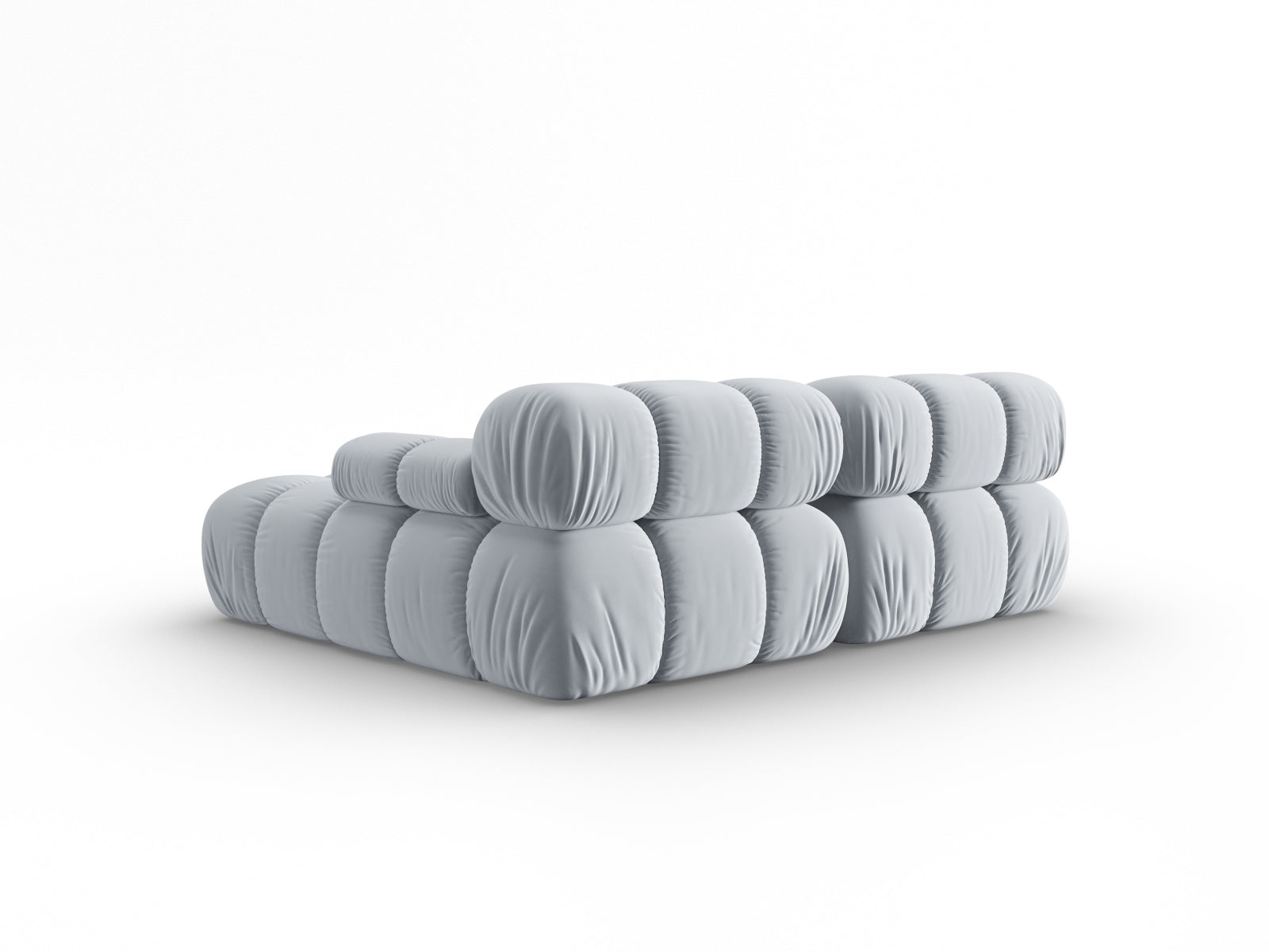 Modulares Ecksofa Bellis Velour in zartem Hellblau, 3-Sitzer mit rechter Armlehne, perfekt für moderne und gemütliche Wohnambiente.