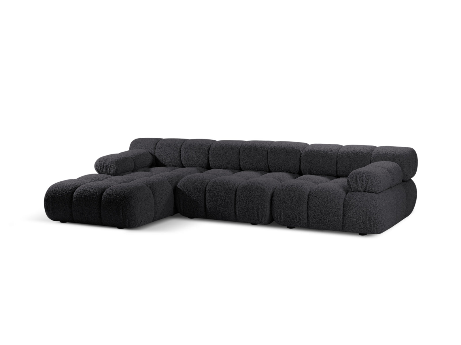 Elegantes Bellis Boucle Ecksofa links, 4-Sitzer, 155 cm, in stilvollem Graphit, ideal für moderne Wohnräume.