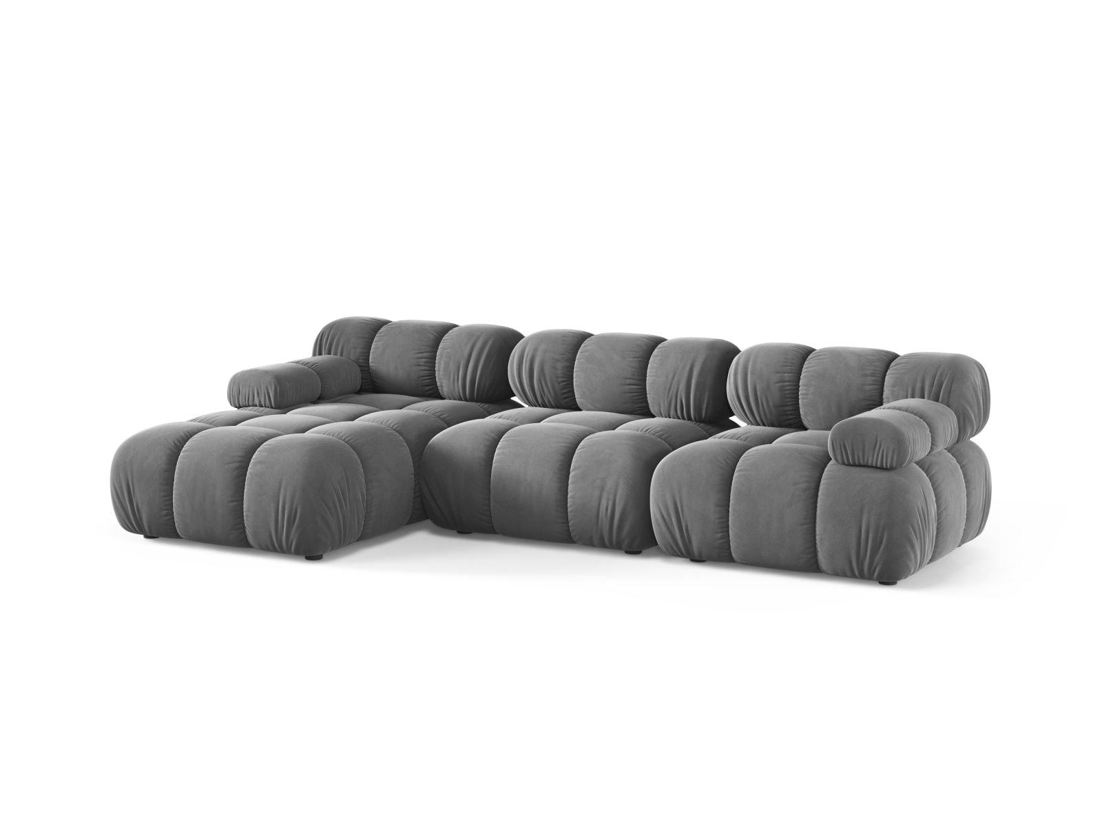 Stylisches 4-Sitzer Ecksofa links Bellis in hellem Grau, ideal für moderne Wohnräume, präsentiert von Micadoni.