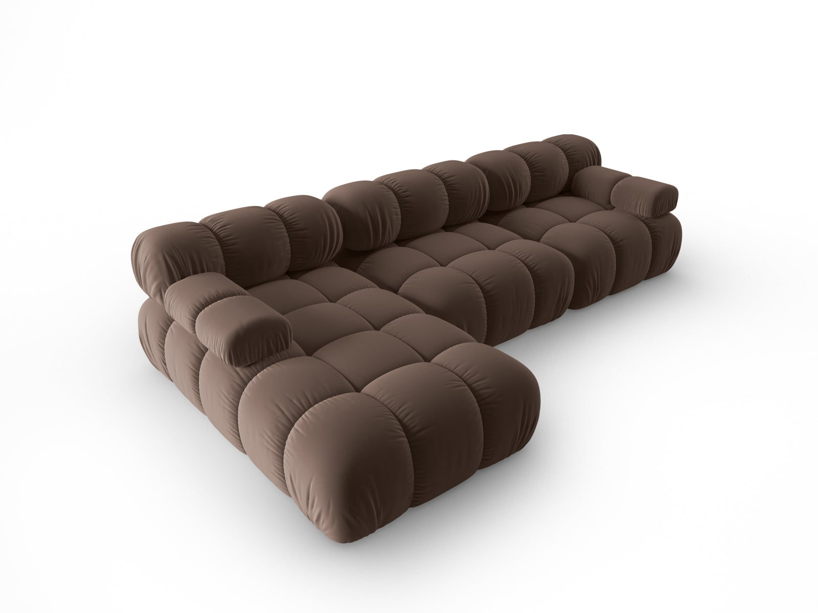 Modulares Bellis Velour Ecksofa links, 4-Sitzer, 155 cm, in edlem Dunkelbraun, perfekt für stilvolle und gemütliche Wohnlandschaften.