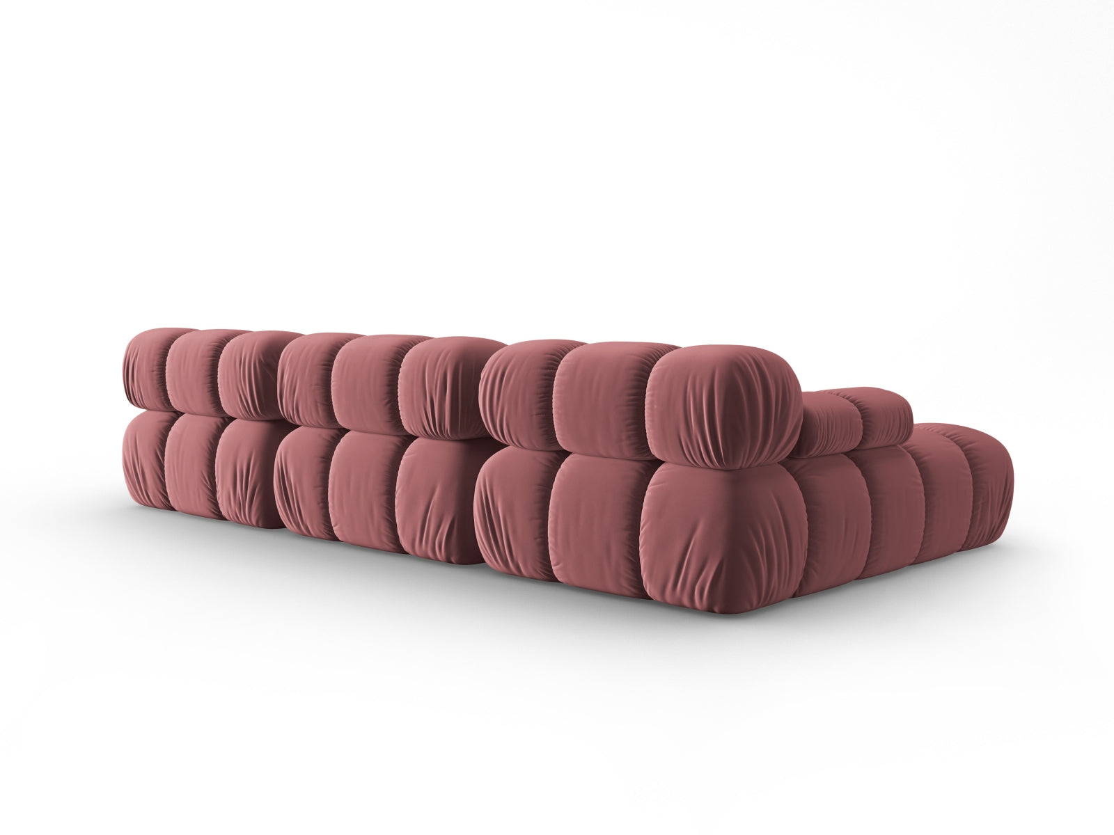 Elegantes Bellis Velour Ecksofa in zarten Rosatönen, 4-Sitzer mit modularer Bauweise, perfekt für stilvolle Wohnkonzepte.