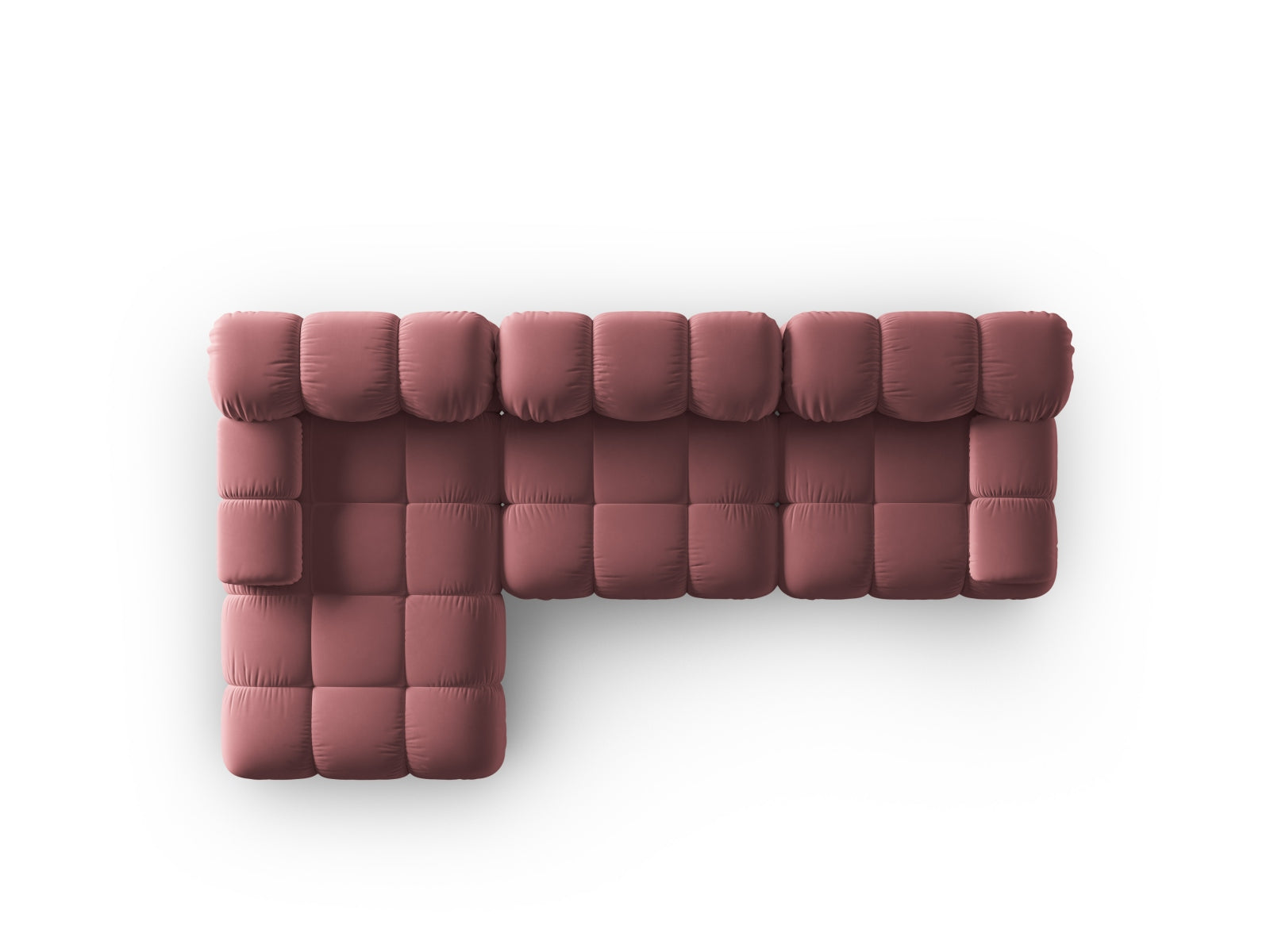 Modulares Bellis Velour Ecksofa in sanften Rosatönen, 4-Sitzer, ideal für moderne Wohnräume und flexible Raumgestaltung.
