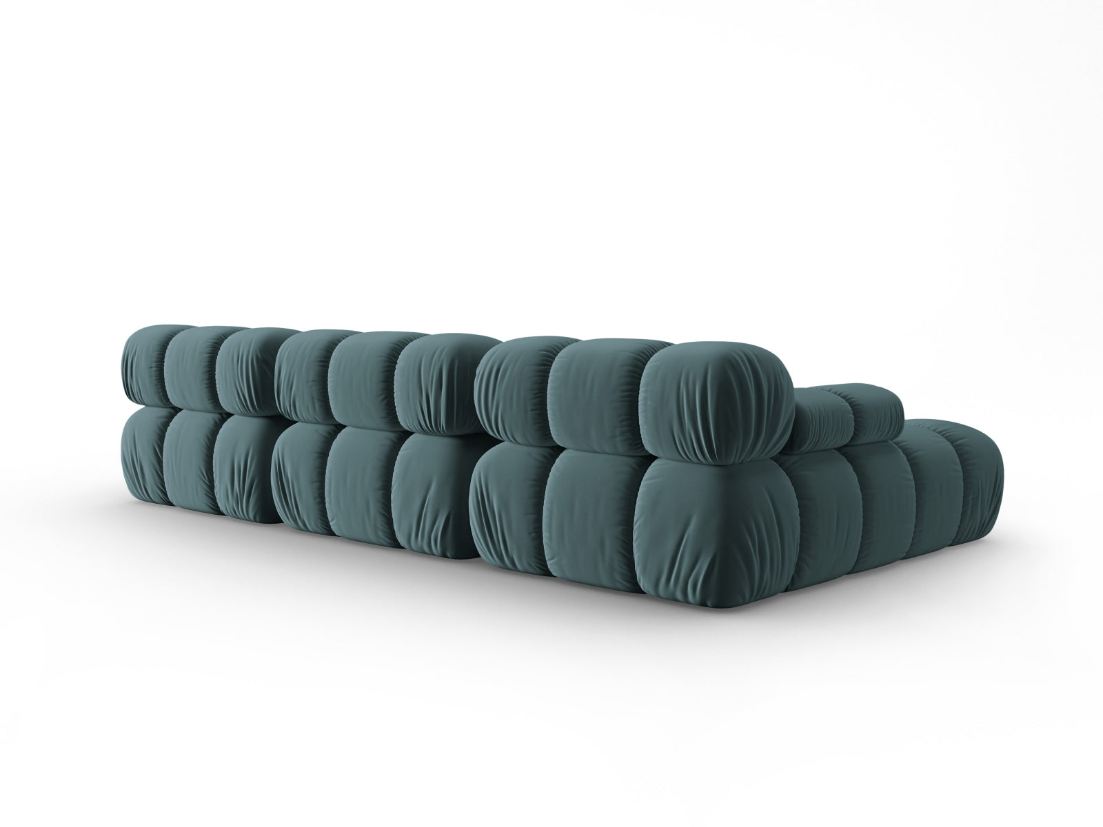 Modulares Ecksofa Bellis in modernem Türkis, 4-Sitzer, linksseitig, perfekt für stilvolle Wohnräume und gemütliche Abende.