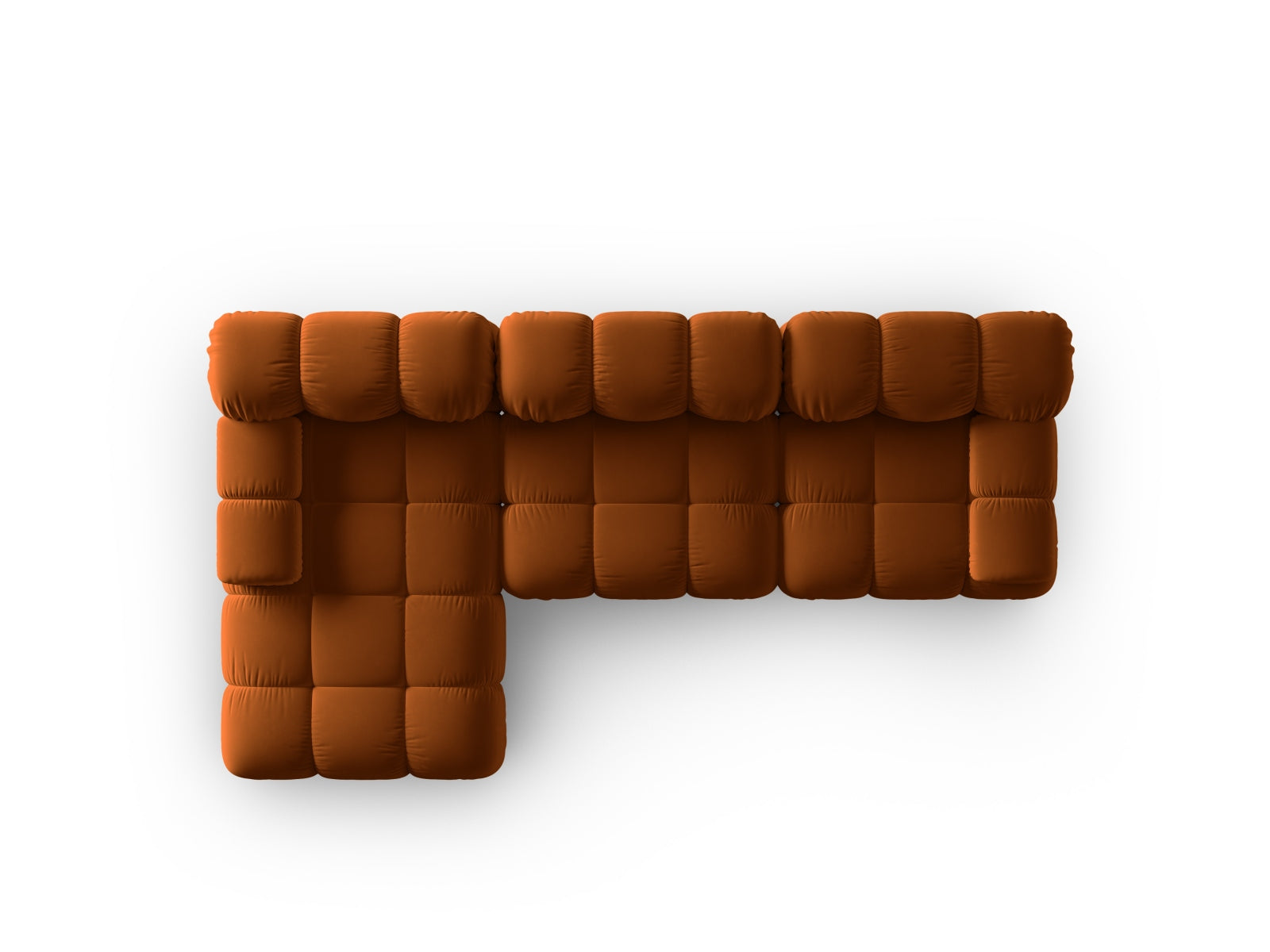 Stylisches, linksseitiges Ecksofa Bellis in sanftem Terracotta, 4-Sitzer mit luxuriösem Velour, ideal für zeitgemäße Wohnräume.