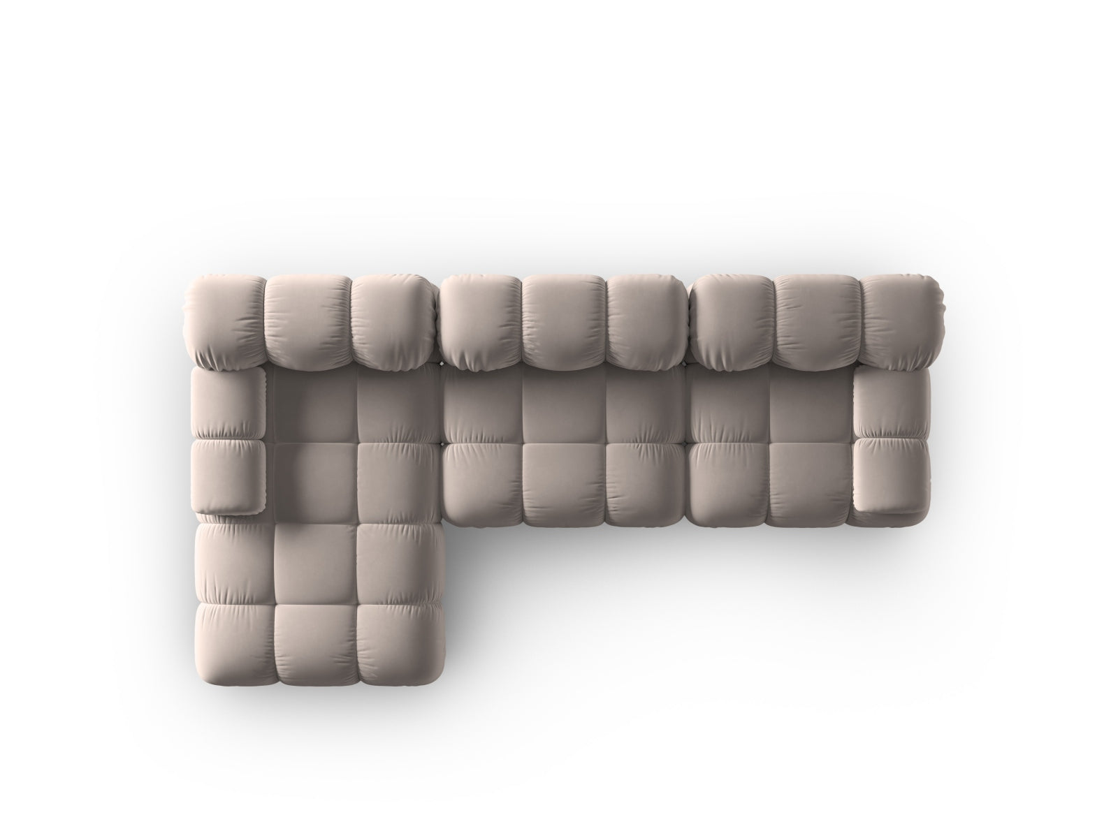 Elegantes Bellis Velour Ecksofa in warmem Cappuccino, ideal für stilvolle Wohnräume und individuelle Einrichtungslösungen.