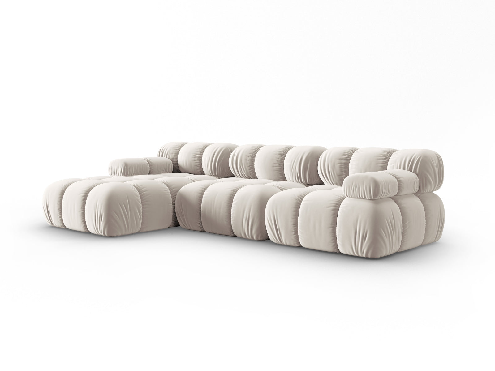 Modulares Ecksofa Bellis in Dunkelbeige, 4-Sitzer, linksseitig, aus weichem Velour, perfekt für moderne Wohnkonzepte von Micadoni.