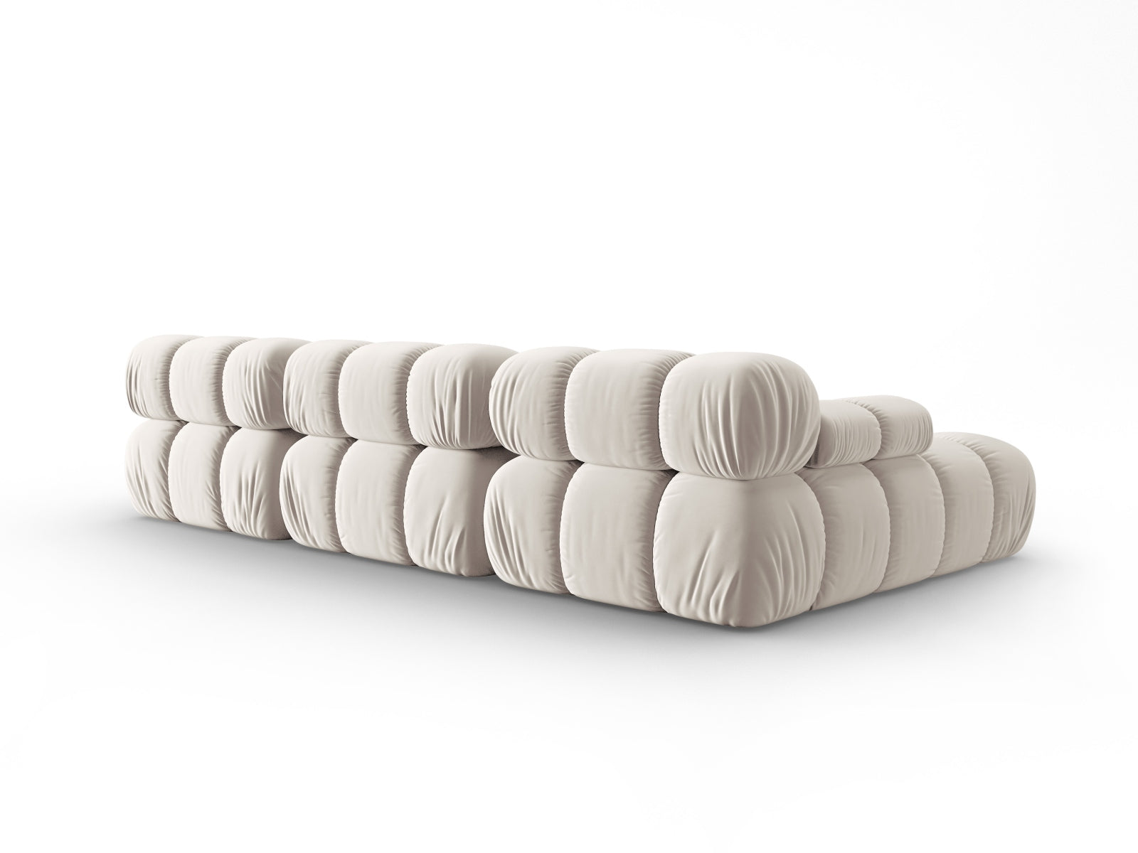 Modulares Ecksofa Bellis in edlem Dunkelbeige, 4-Sitzer, linksseitig, aus weichem Velour, ideal für moderne Wohnkonzepte.