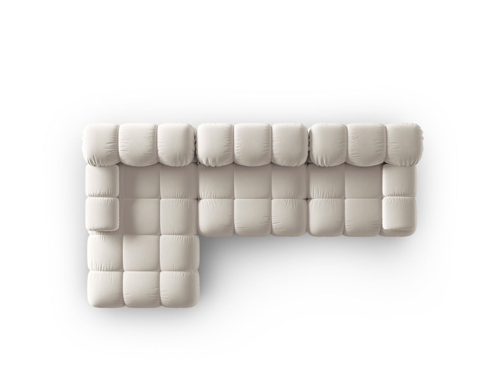 Elegantes, modulares Ecksofa Bellis in stilvollem Dunkelbeige, 4-Sitzer, linksseitig, gefertigt aus hochwertigem Velour für zeitgemäße Wohnräume.