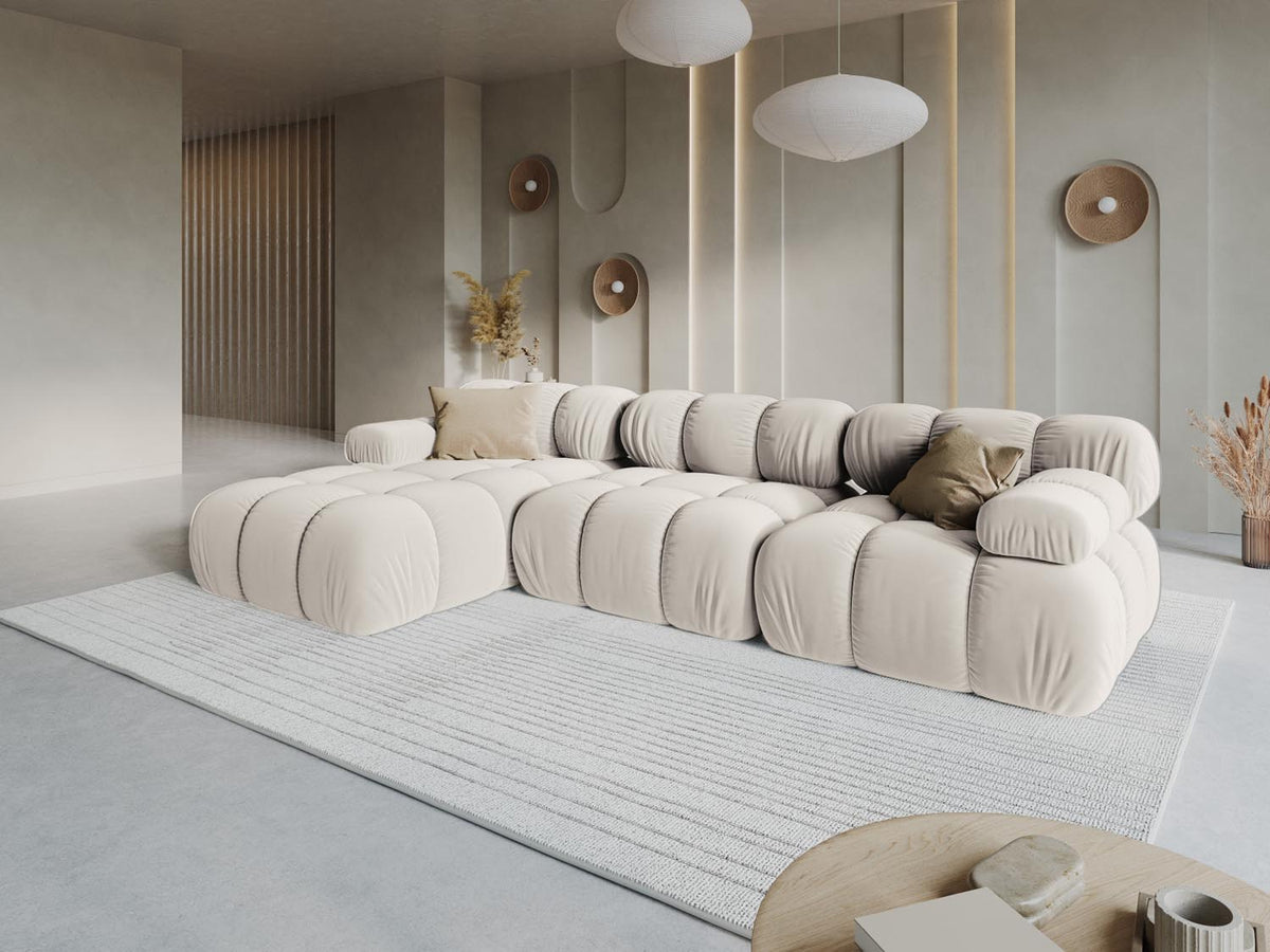 Bellis Velour modulares Ecksofa links 4 Sitzer 155cm in Dark Beige-Bluvel präsentiert im Onlineshop von KAQTU Design AG. L-Sofa links ist von Micadoni